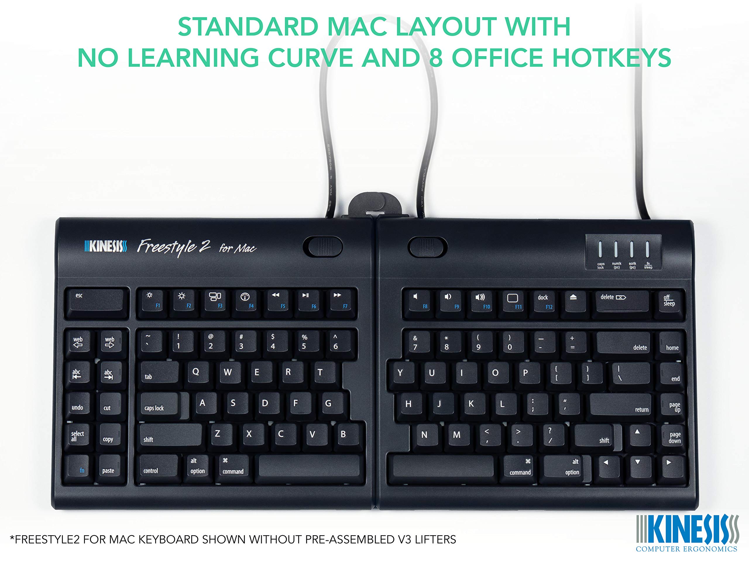 Kinesis Freestyle2 Ergonomic Keyboard W/ Vip3 Lifters For Mac (9'' Separation)