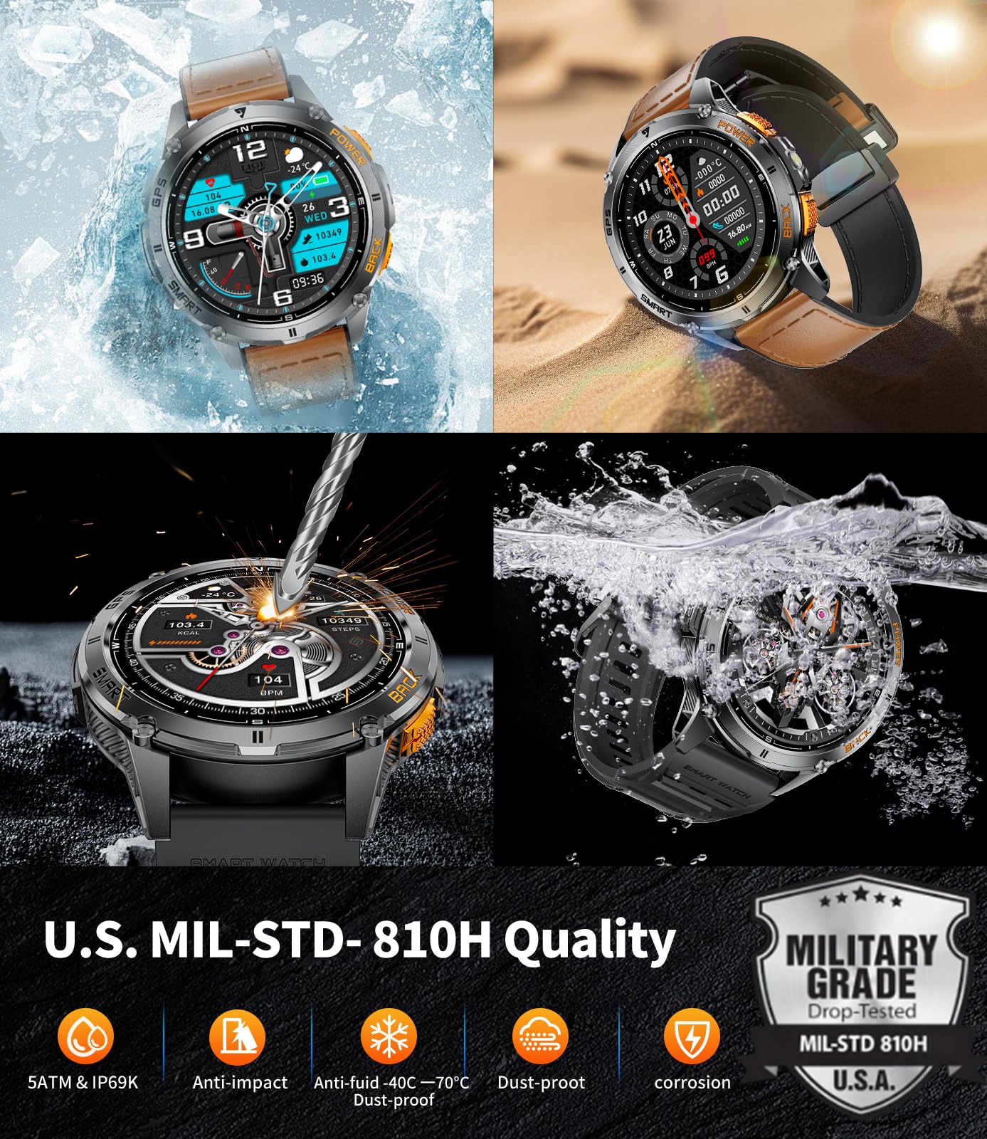 Foxbox Gps Smart Watch For Men With Led Flashlight, 530Mah Extra Large Battery, 1.43'' Amoled Military Smartwatch Answer/Make Ca