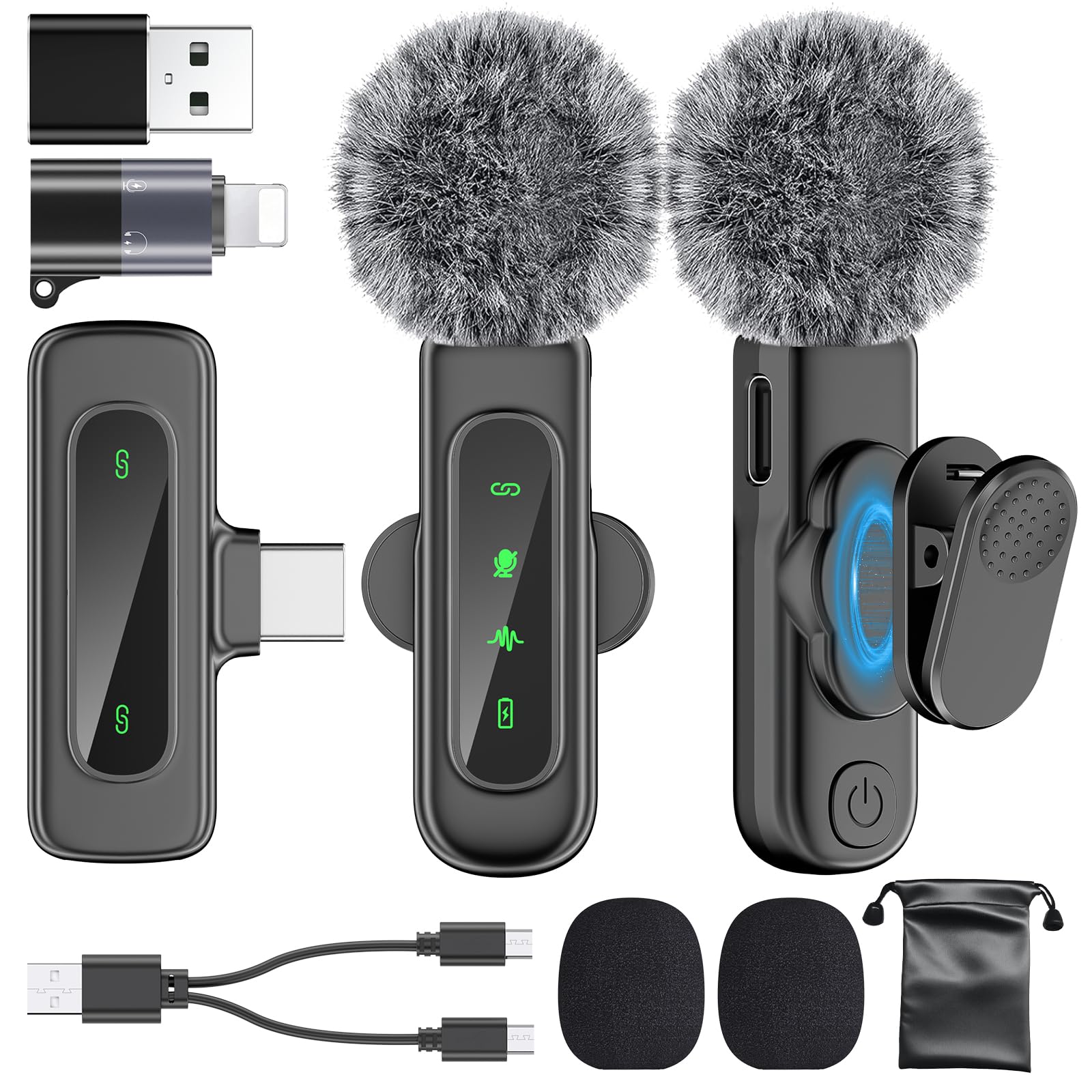 PoP Voice Mini Microphone for iPhone 16/15/14/iPad/Android, Wireless Lavalier Microphone with Magnetic Collar Clip, USB-C Mini L