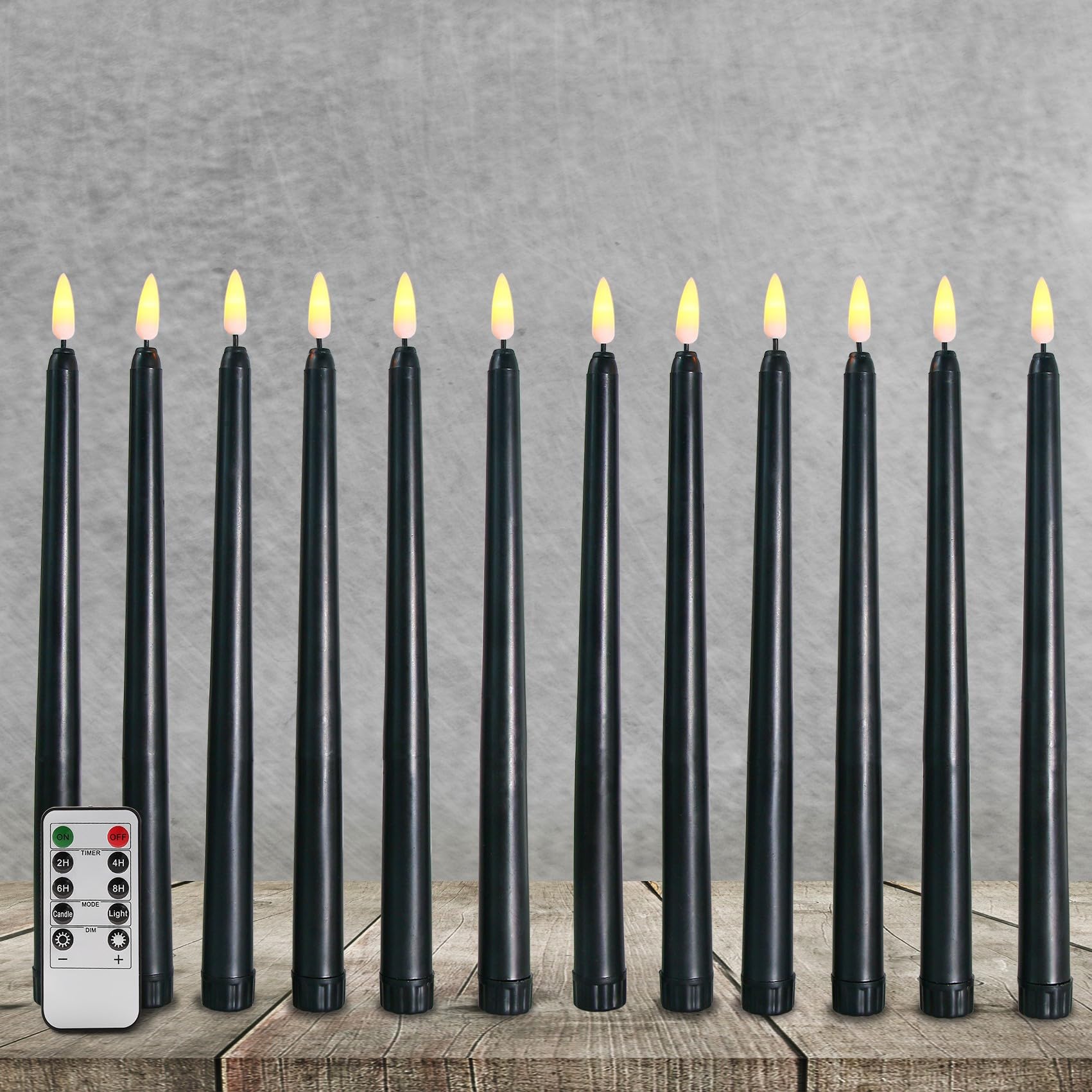 Ni Jasw Black Flameless Taper Candles With Remote, Flickering Battery Operated Halloween Led Candlesticks Set Of 12