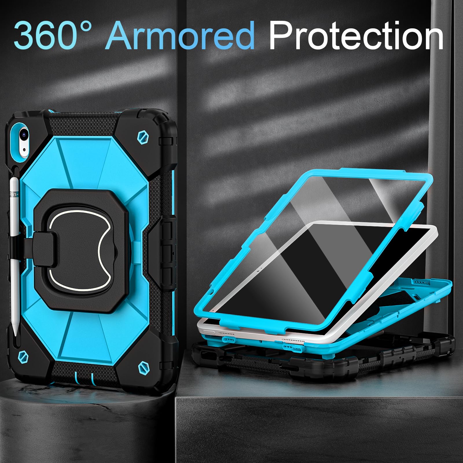 Auizotl Case For Ipad 10Th Generation 10.9 Inch With Screen Protector/360 Rotating Stand/Shoulder Strap/Pencil Holder,Military G