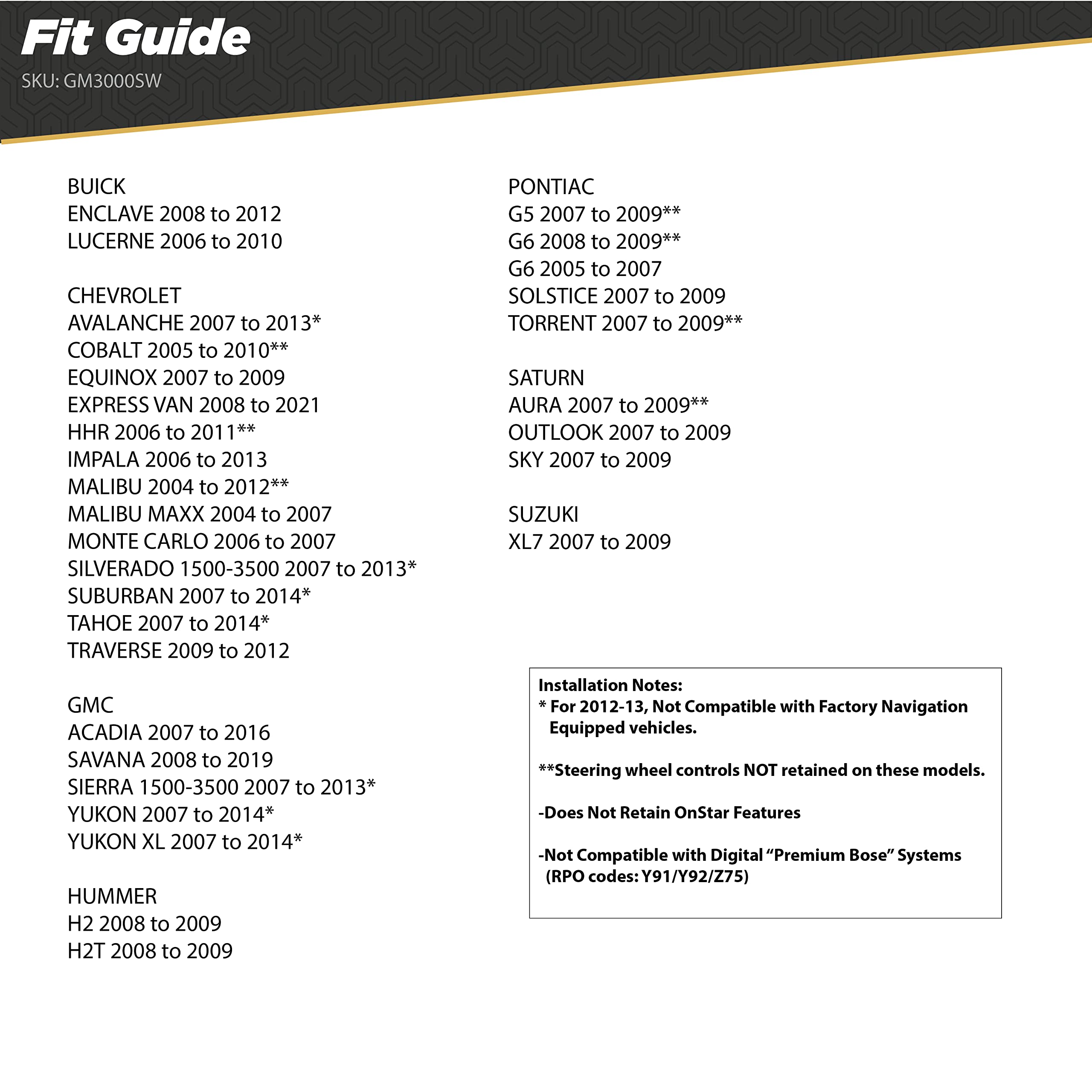 Scosche Gm3000Swf Gm Lan Radio Replacement Interface Adapter Retain Steering Wheel Control & Oem Amplifier, Compatible With Sele