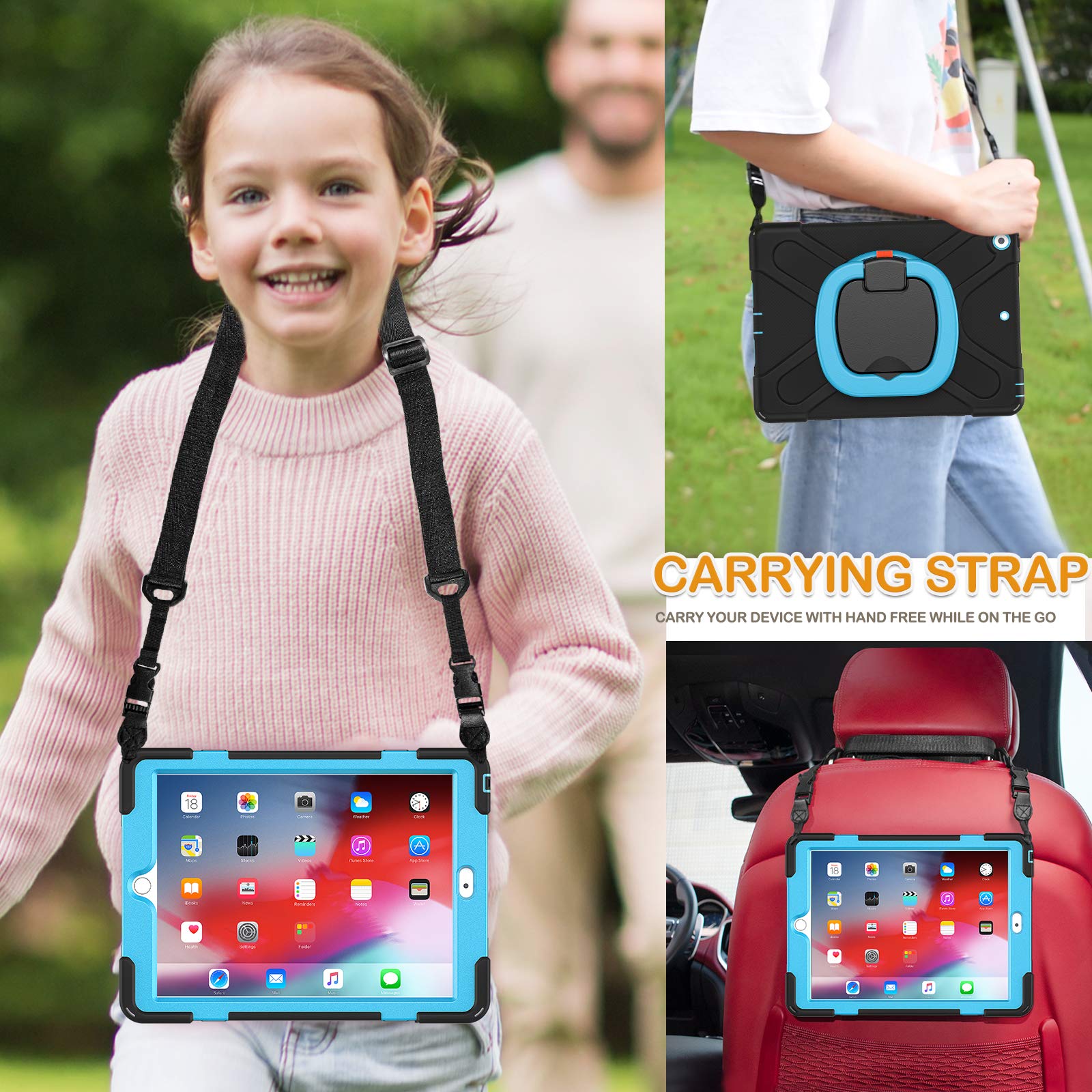 Braecn Case For Ipad 9/8/7 Generation,Hybrid Shockproof Case With Pencil/Pencil Cap Holder, Handle Grip, Kickstand, Strap, Scree