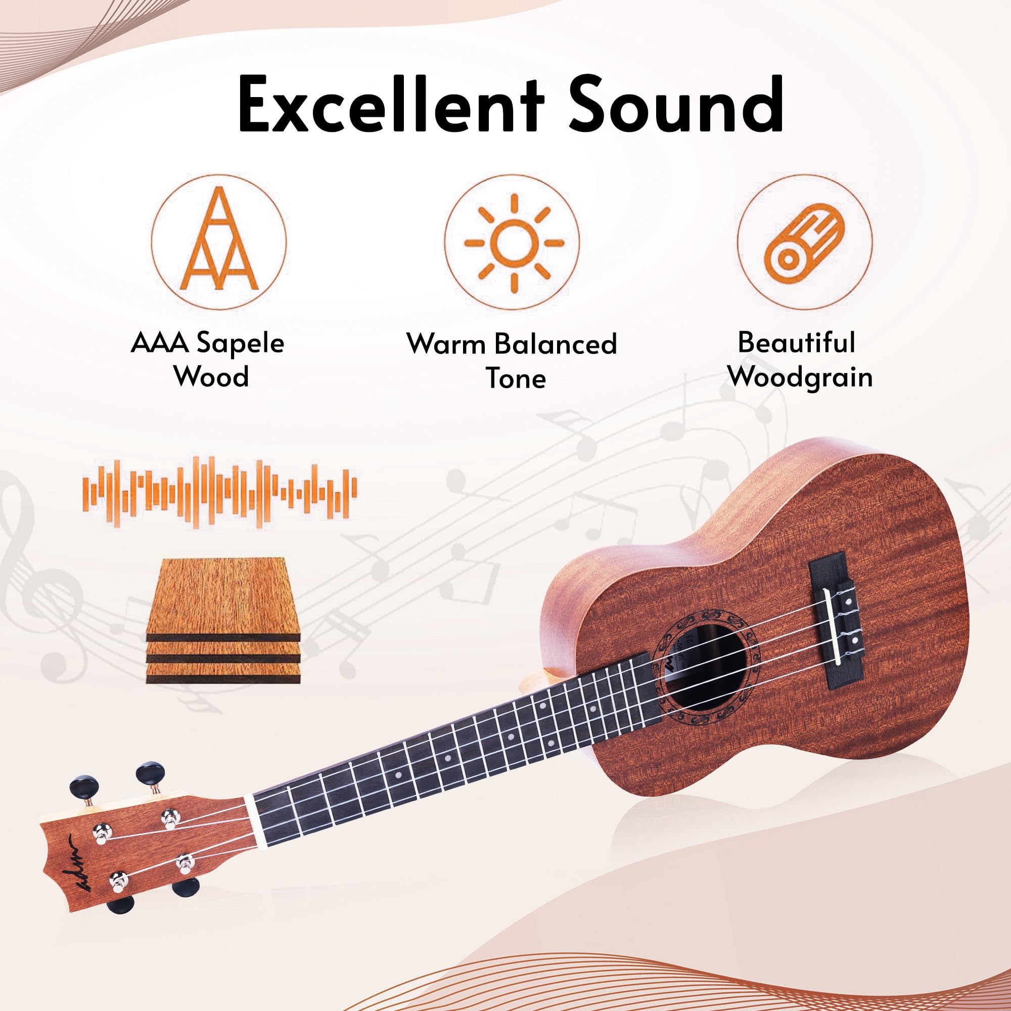 Adm Concert Ukulele Beginner Kit Mahogany Hawaiian Wood Ukelele Bundle Ukalalee Set With Uke Free Starter Lessons For Kids Stude