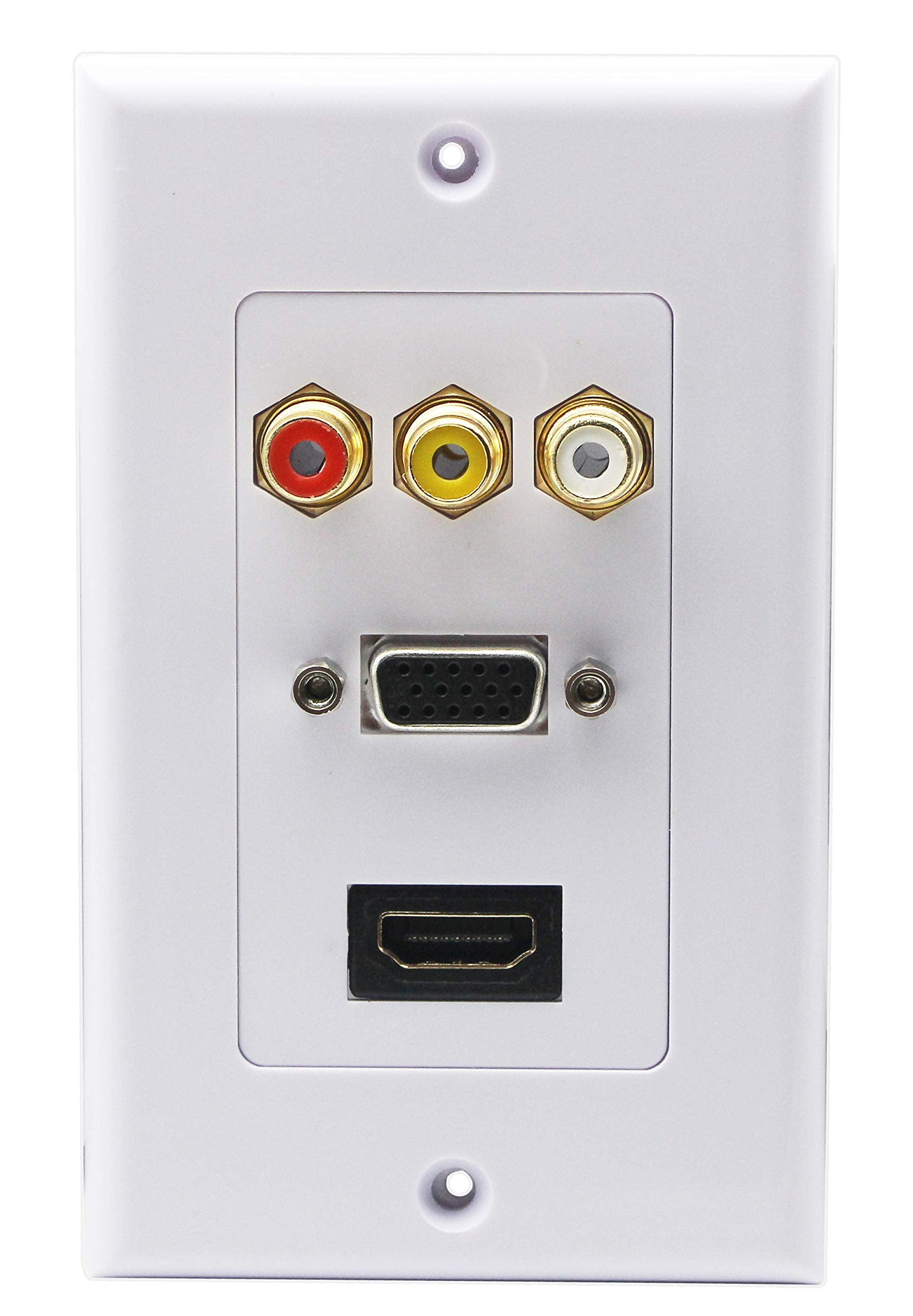 zdyCGTime 3RCA+HDMI+VGA Wall Plate HDMI Component Composite Audio Video Wall Outlet Mount Socket Face Plate Panel Cover White(3R