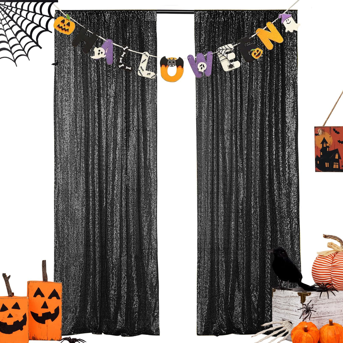 Hahuho Black Sequin Backdrop Curtain, 2Pcs 2Ftx8Ft Glitter Backdrop Curtain For Parties, Christmas, Wedding, Party Decoration(2