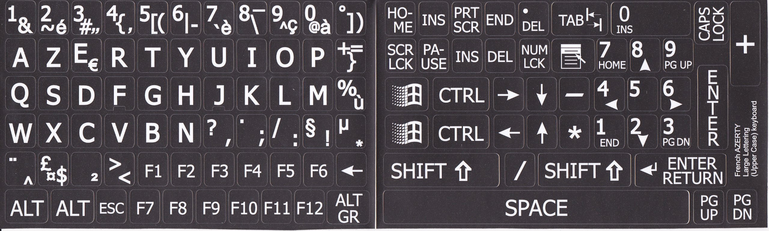 French Azerty Large Lettering (Upper Case) Keyboard Sticker Non Transparent Black