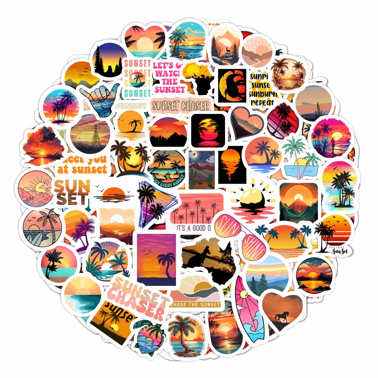 Sunset Stickers   Beach Stickers, Sun Stickers, Summer Stickers For Water Bottle And Laptop Decals   Palm Trees Party Favors & D