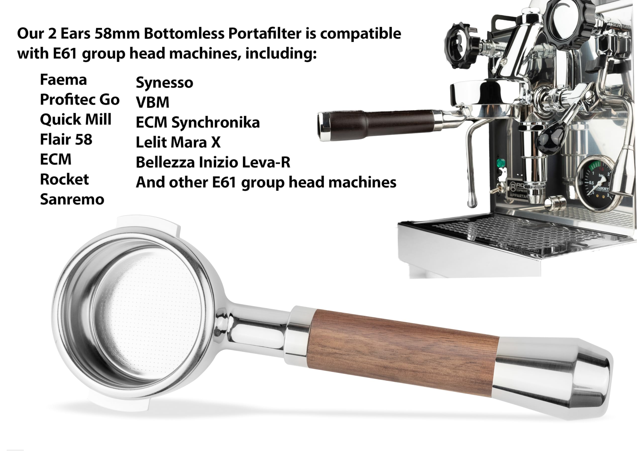 Two Ears 58Mm Bottomless Naked Portafilter | Compatible With 58Mm E61 Grouphead Machines |Triple Shot (20 22 Gram) Basket Includ