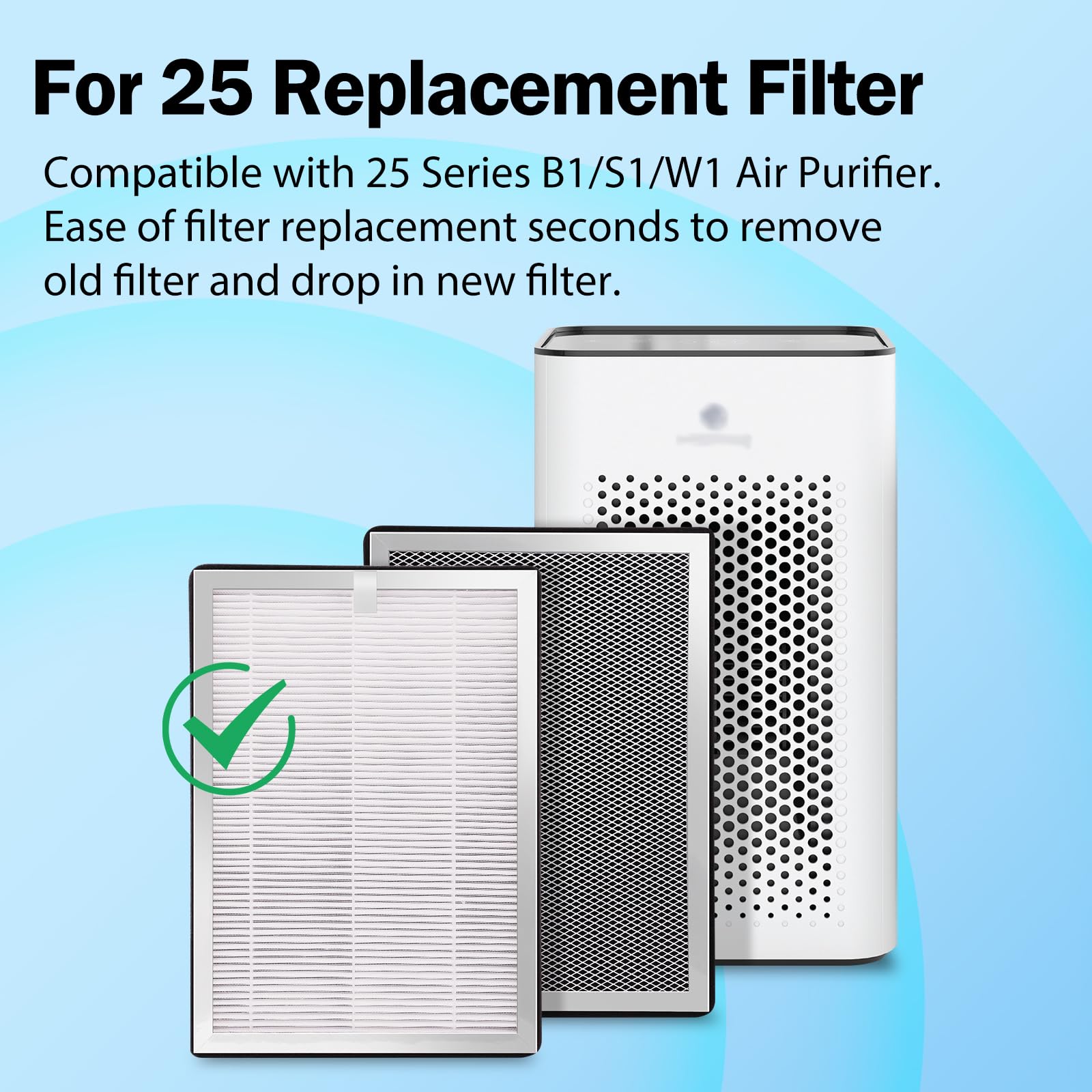 Ma 25 Replacement Filter Compatible With Ma 25 Air Purifier S1/W1/B1, 3 In 1 Filter System Of Pre Filter, Activated Carbon Filte