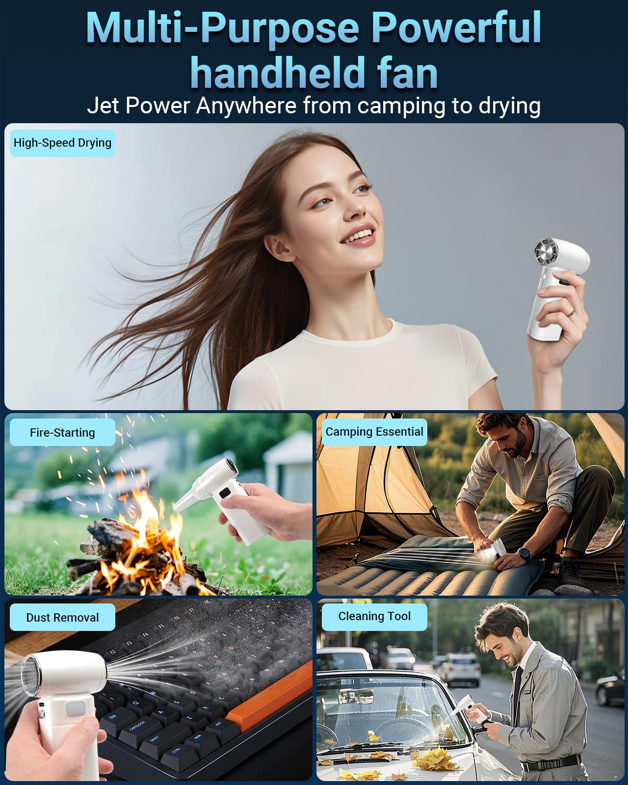 Auralibrite Handheld Mini Turbo Fan 120000Rpm 6-Speed Turbo Power 9000Mah Portable High Speed Cooling Personal Fan With Digital