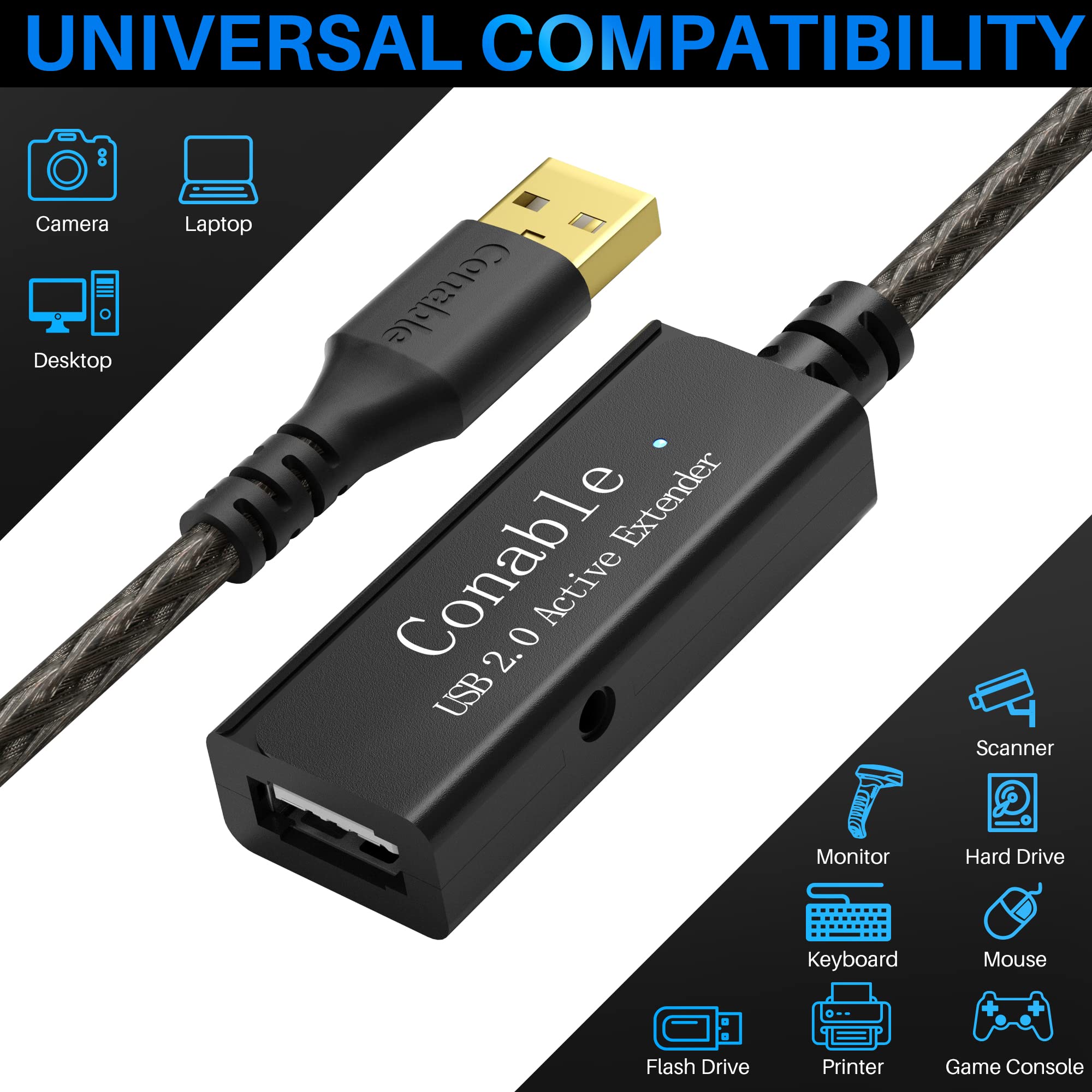 Active Usb Extension Cable 50 Feet, Usb 2.0 A Male To Female Cord (From 2Ft To 150Ft For Selection), With An Extension Chipset S