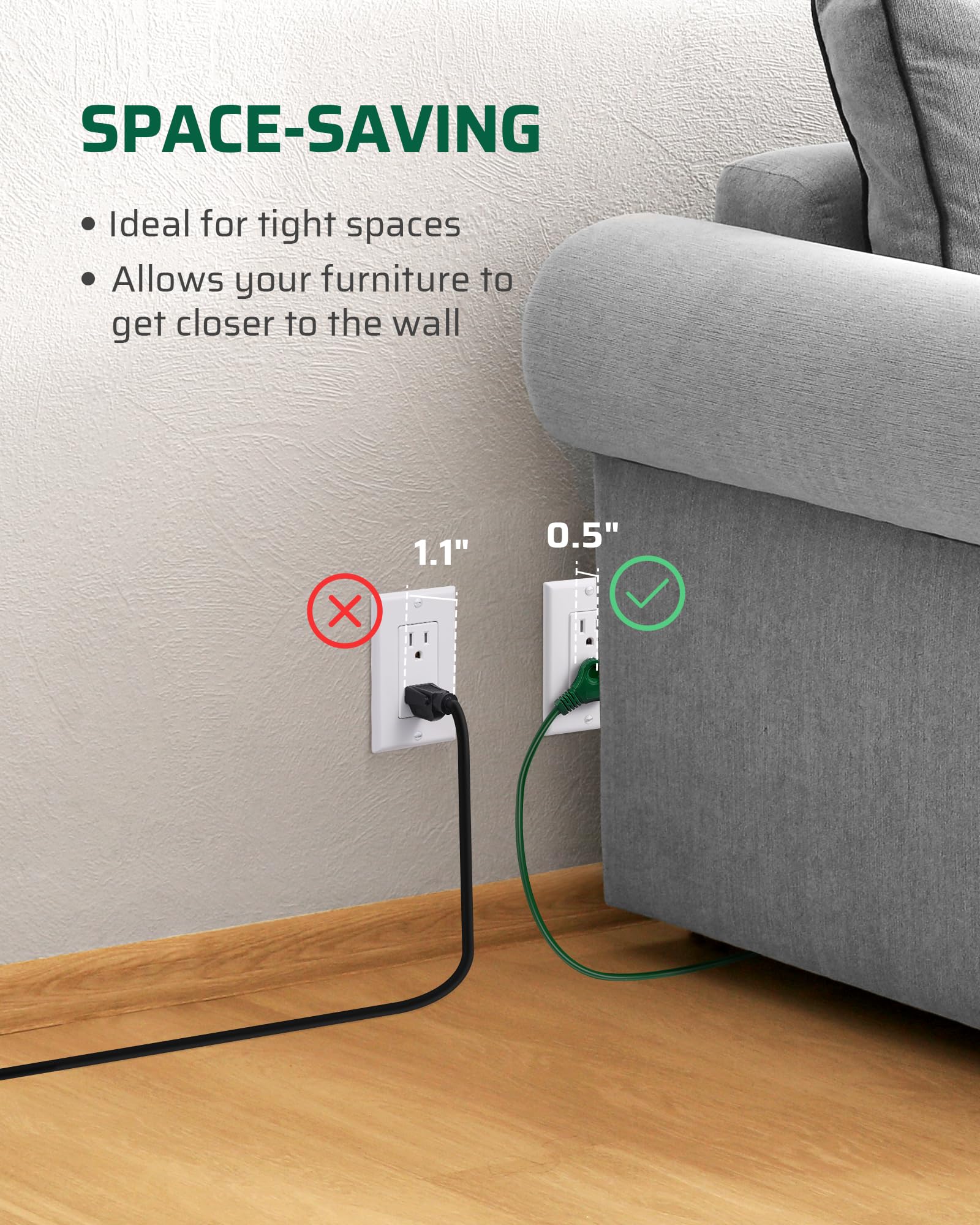 Dewenwils 12 Ft Extension Cord With Multiple Outlets, On/Off Foot Switch Power Cord, Angled Flat Plug, 2 Prong 3 Outlets, 16/2C,