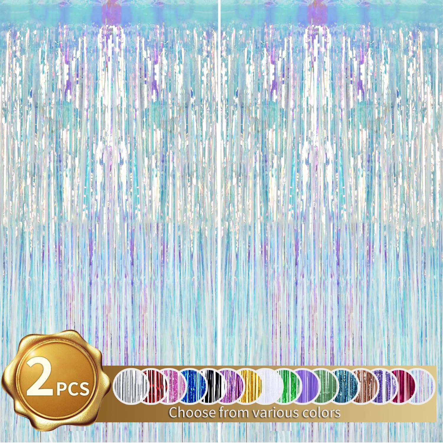 Beishida 2 Pcs Door Streamers Curtain Iridescent Streamers Baby Shower Party Streamers Backdrop Party Decorations Wall Backgroun