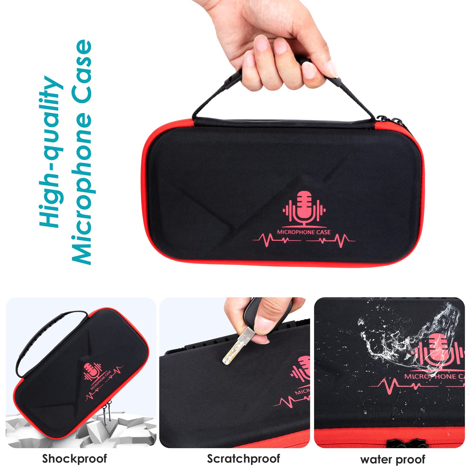 YOUSHARES MV7 Microphone Case Bag with Mic Cover Foam   Mic Case Hard Carring Case with Windshield Compatible with Shure MV7 USB Condenser Microphone