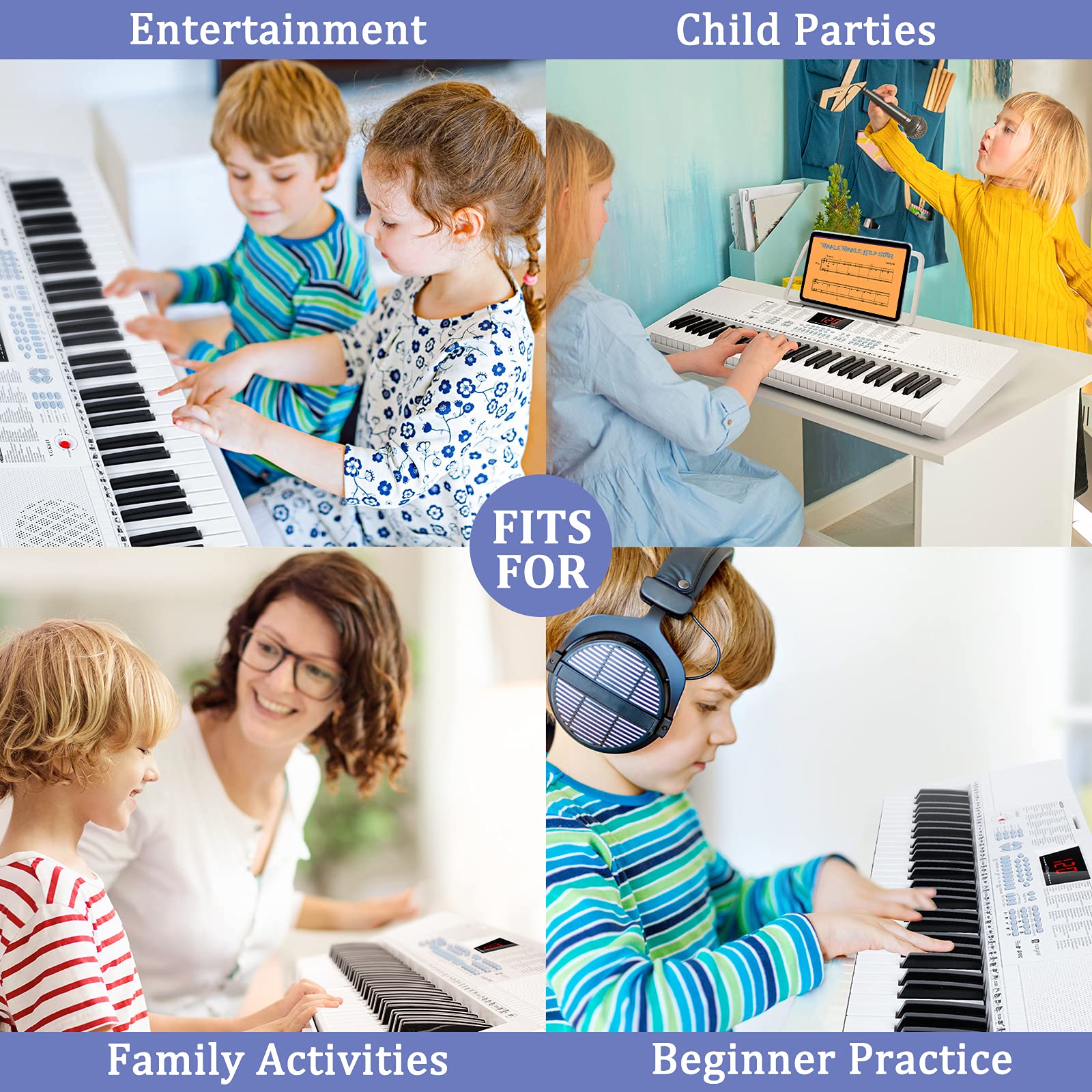 Vangoa Vgk611 Electric Keyboard For Beginner, 61 Keys Portable Music Keyboard With Mini Lighted Keys, Electronic Piano For Kids,