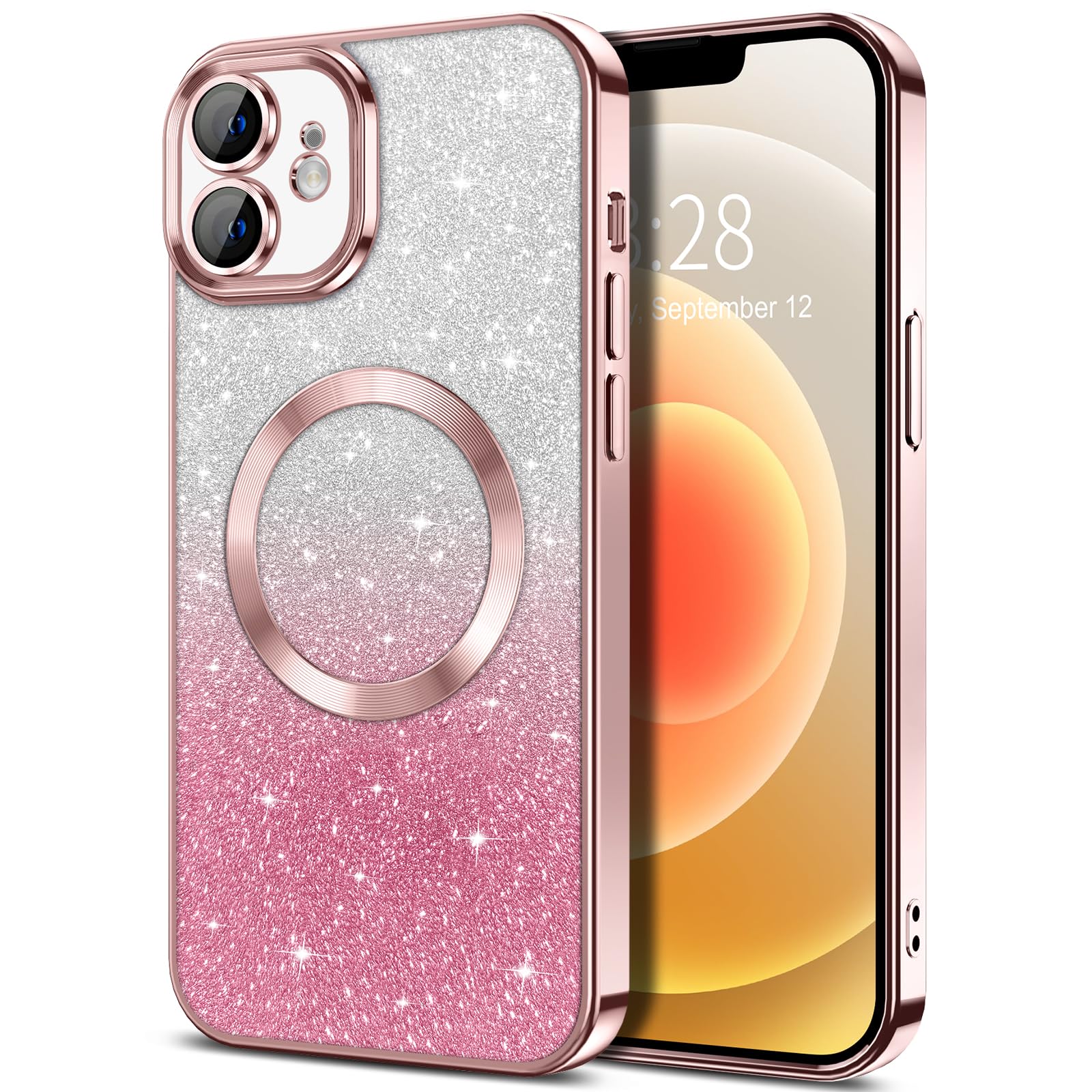 Hython For Iphone 12 Case Clear Magnetic Glitter Phone Cases [Compatible With Magsafe] Full Camera Lens Protector Slim Gradient
