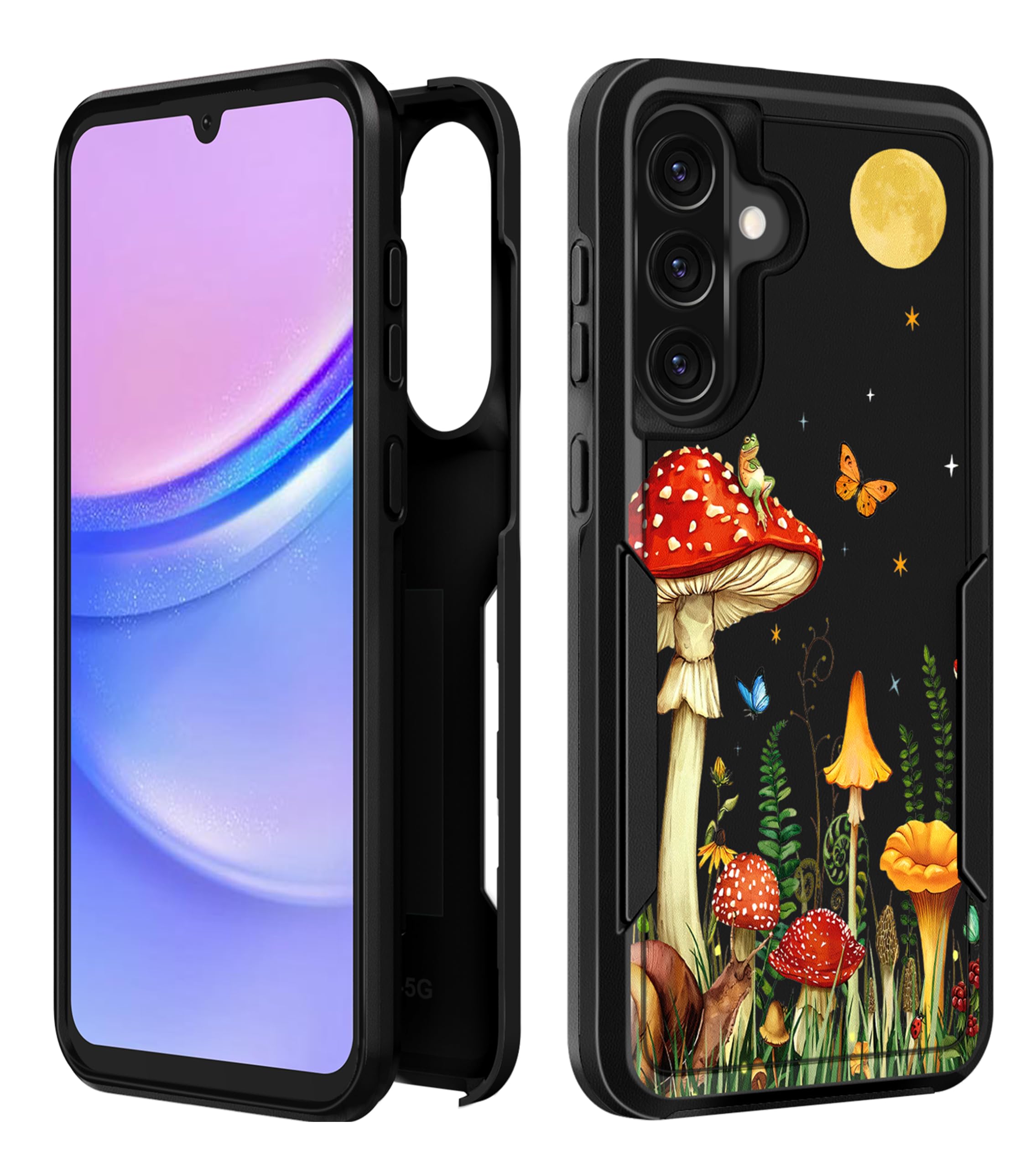 Plakill for Galaxy A36 5G Phone Case Women - Cute Girls Cover Girly Kawaii Aesthetic Unique Design Moon Mushroom Heavy Duty Prot