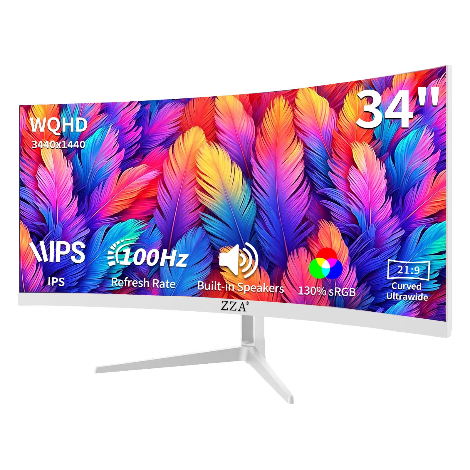 34 Ultrawide Curved Monitor-WQHD 3440x1440 Resolution,100Hz, IPS Panel, Built-in Speakers,3800R Curvature,HDR10,AMD FreeSync P