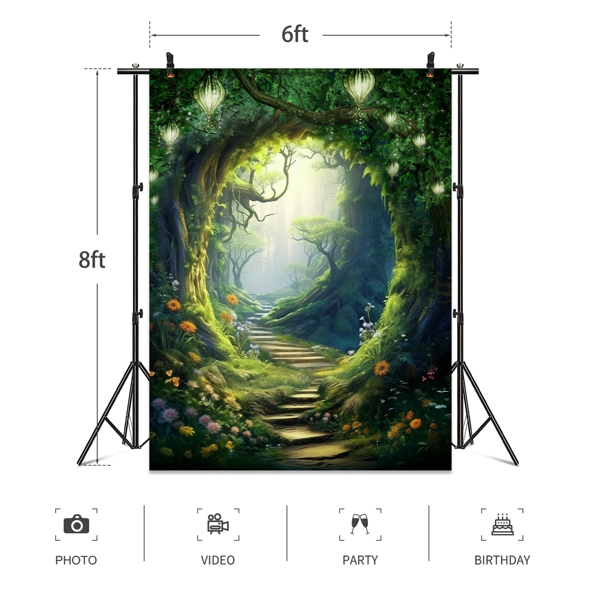 Omifly Enchanted Woodland 6Wx8H Backdrop For Photography Wonderland Fairy Tale Greenery Garden Green Tree Spring Background Part