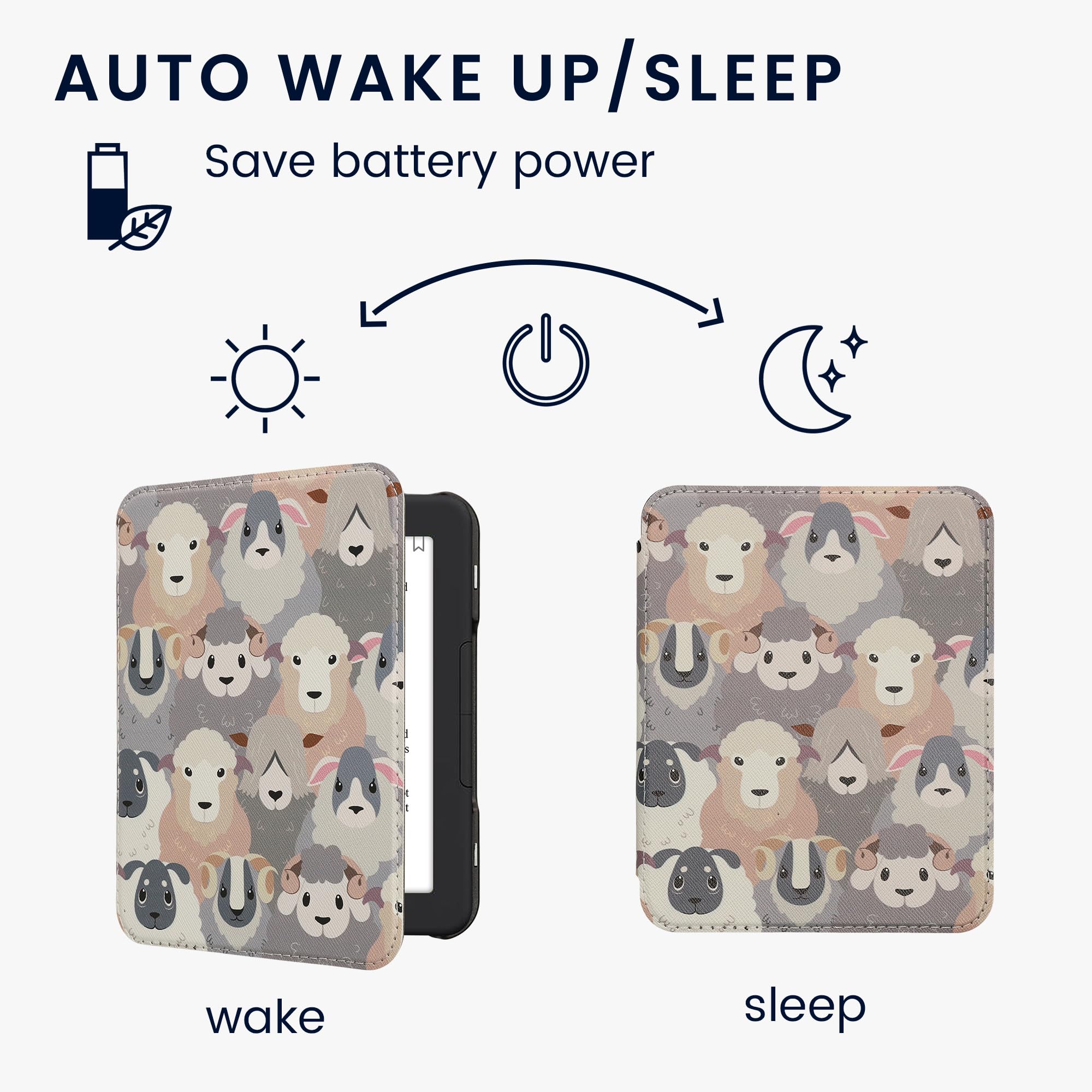 Kwmobile Case Compatible With Barnes & Noble Nook Glowlight 4 / 4E Case   Ereader Cover   Sheep White/Brown/Grey