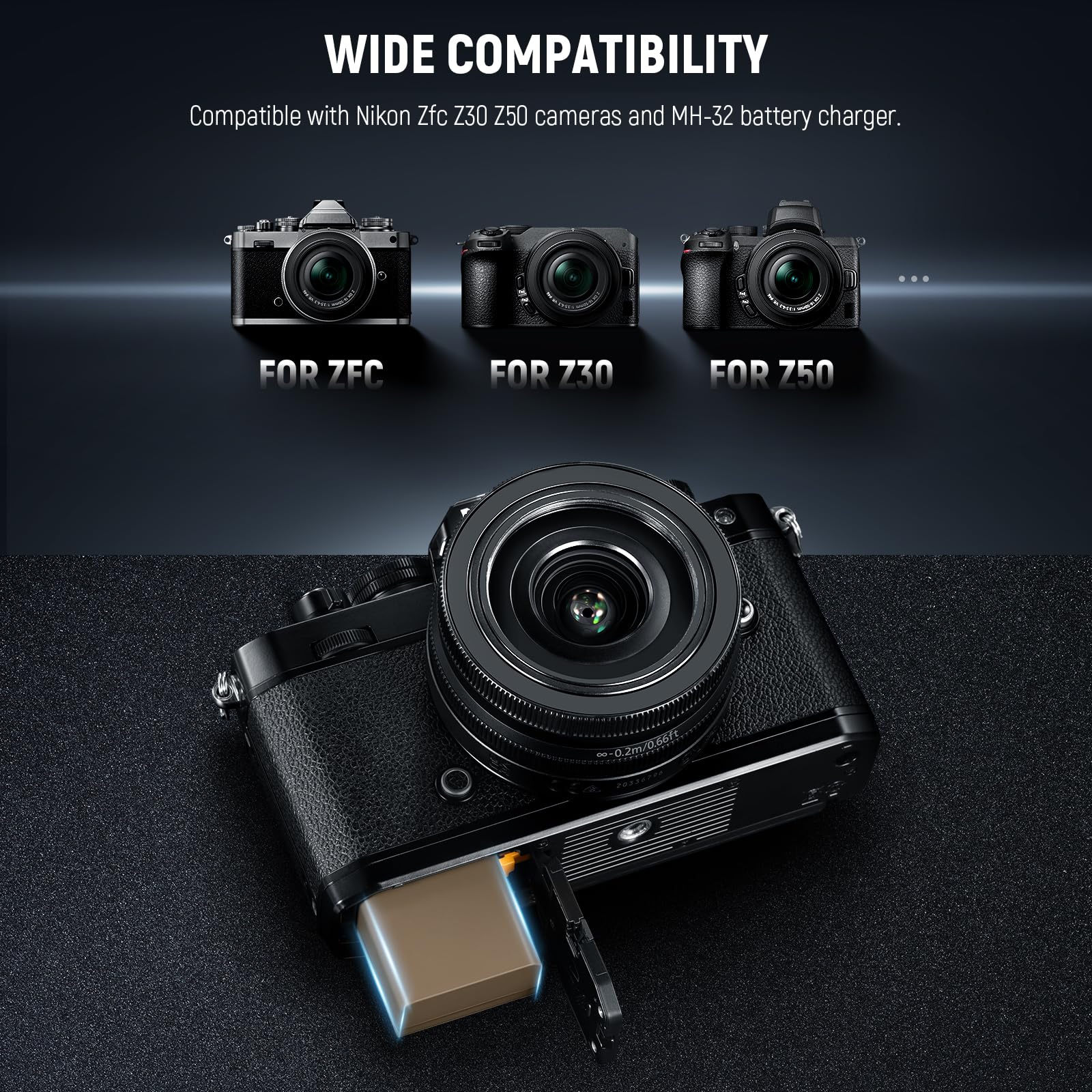 Neewer 1250Mah En El25 Replacement Camera Battery For Nikon Zfc Z30 Z50 Camera Mh 32 Battery Charger, 2.5 Hours Safe 100% Full B