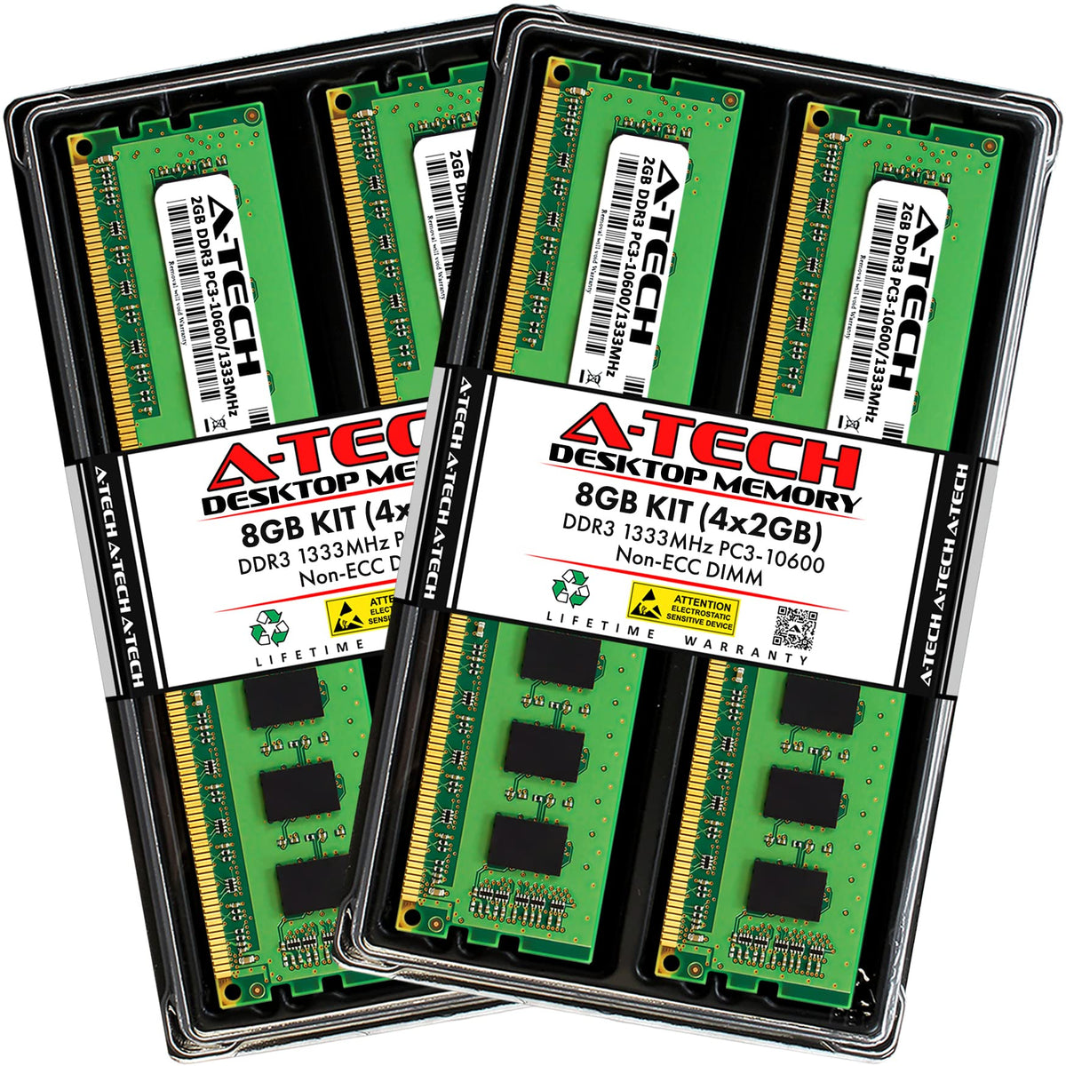 A Tech Ram 8Gb Kit (4X2Gb) Ddr3 1333 Mhz Pc3 10600 Dimm   Desktop Computer Memory   Cl9 240 Pin Udimm Non Ecc Unbuffered Upgrade