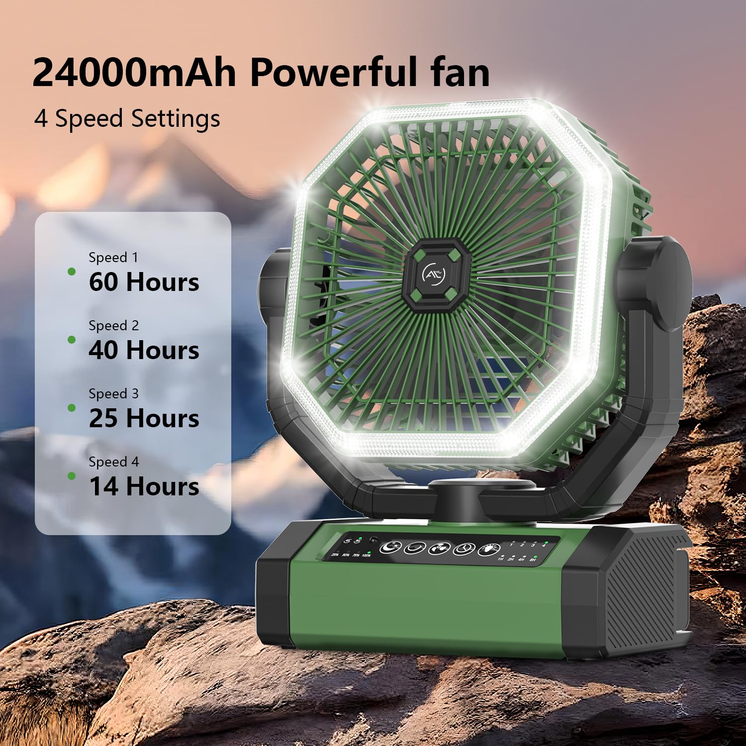 Portable Fan 24000Mah Battery Powered With Remote & Led, 4 Speed Strong Airflow, Desk/Camping/Outdoor/Gym Fan For Office Travel
