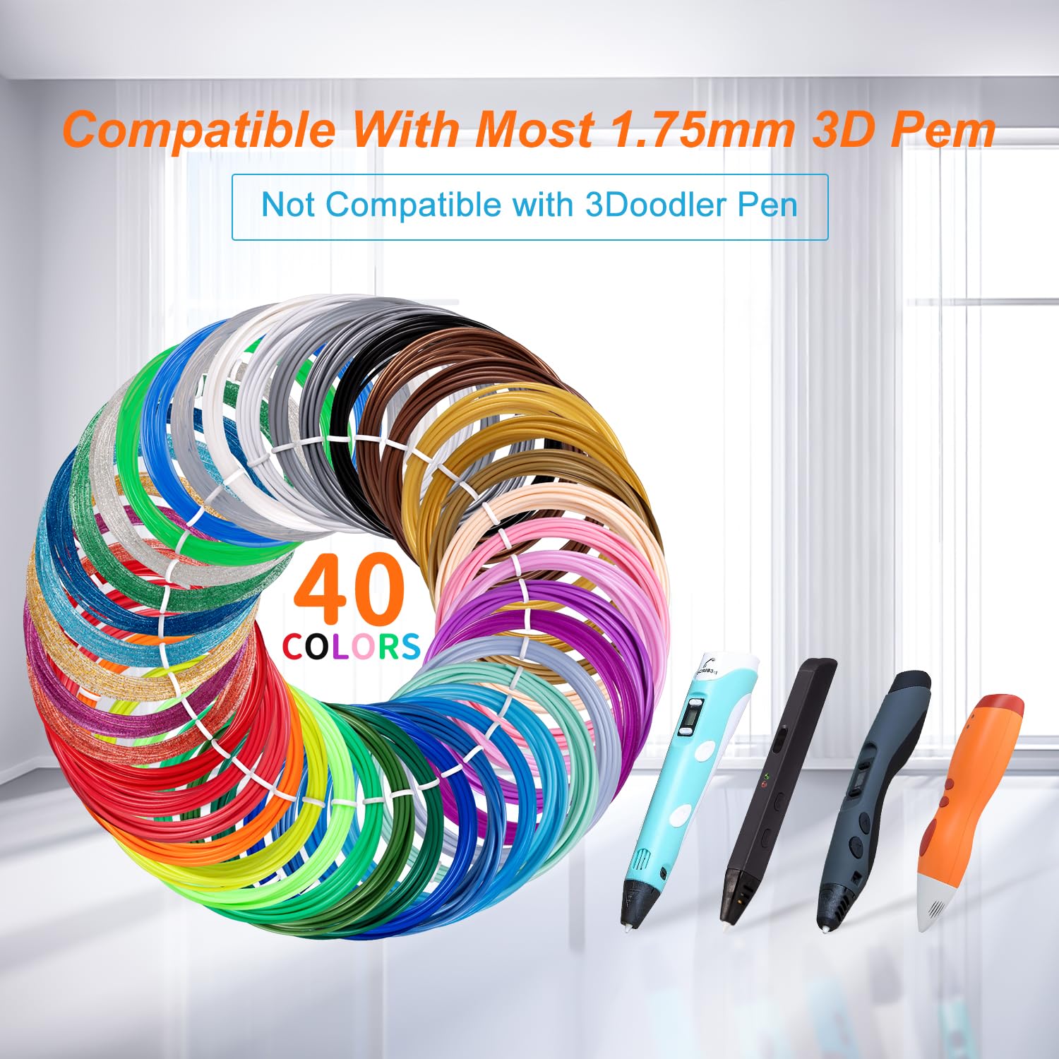 Kretrum 3D Pen Filament Refills 40 Colors 1.75Mm 3D Doodler Pen Refills Pla Filament Compatible With Most 3D Prining Pens Mynt3D