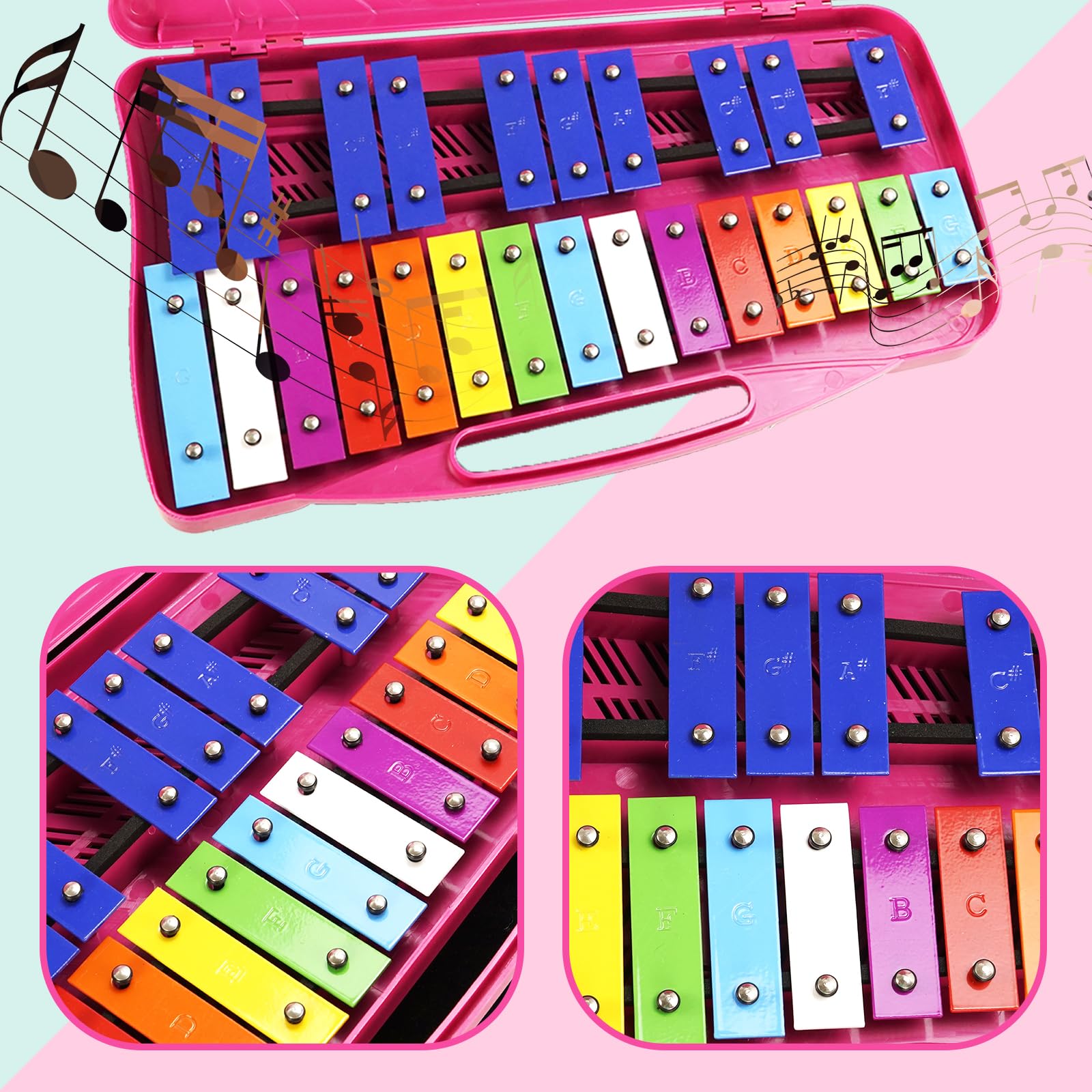 Soulmate Xylophone,25 Notes Glockenspiel Xylophone For Kids Colorful Musical Toy Metal Keys,Professional Xylophone Instrument Wi