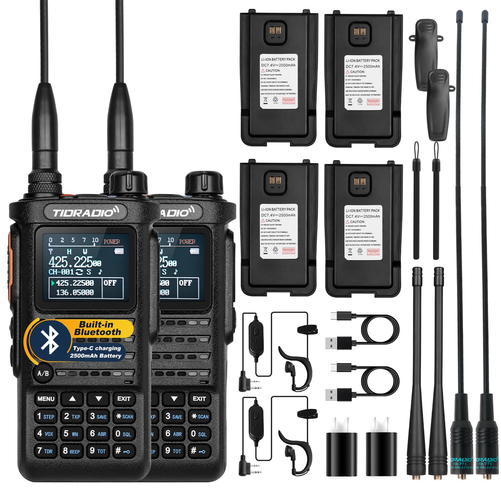 (2Nd Gen) Tidradio H8 Gmrs Handheld Radio With Bluetooth Programming Repeater Capable Dual Band Long Range Two Way Radios Walkie