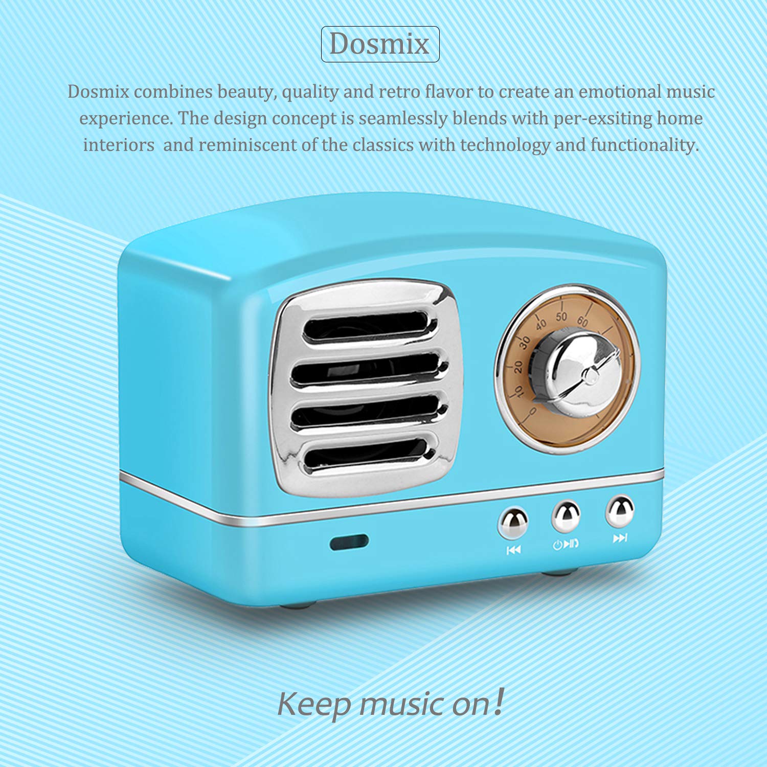 Dosmix Wireless Stereo Retro Speakers, Portable Bluetooth Vintage Speakers With Powerful Sound, Hands Free Calls, Alexa Support,