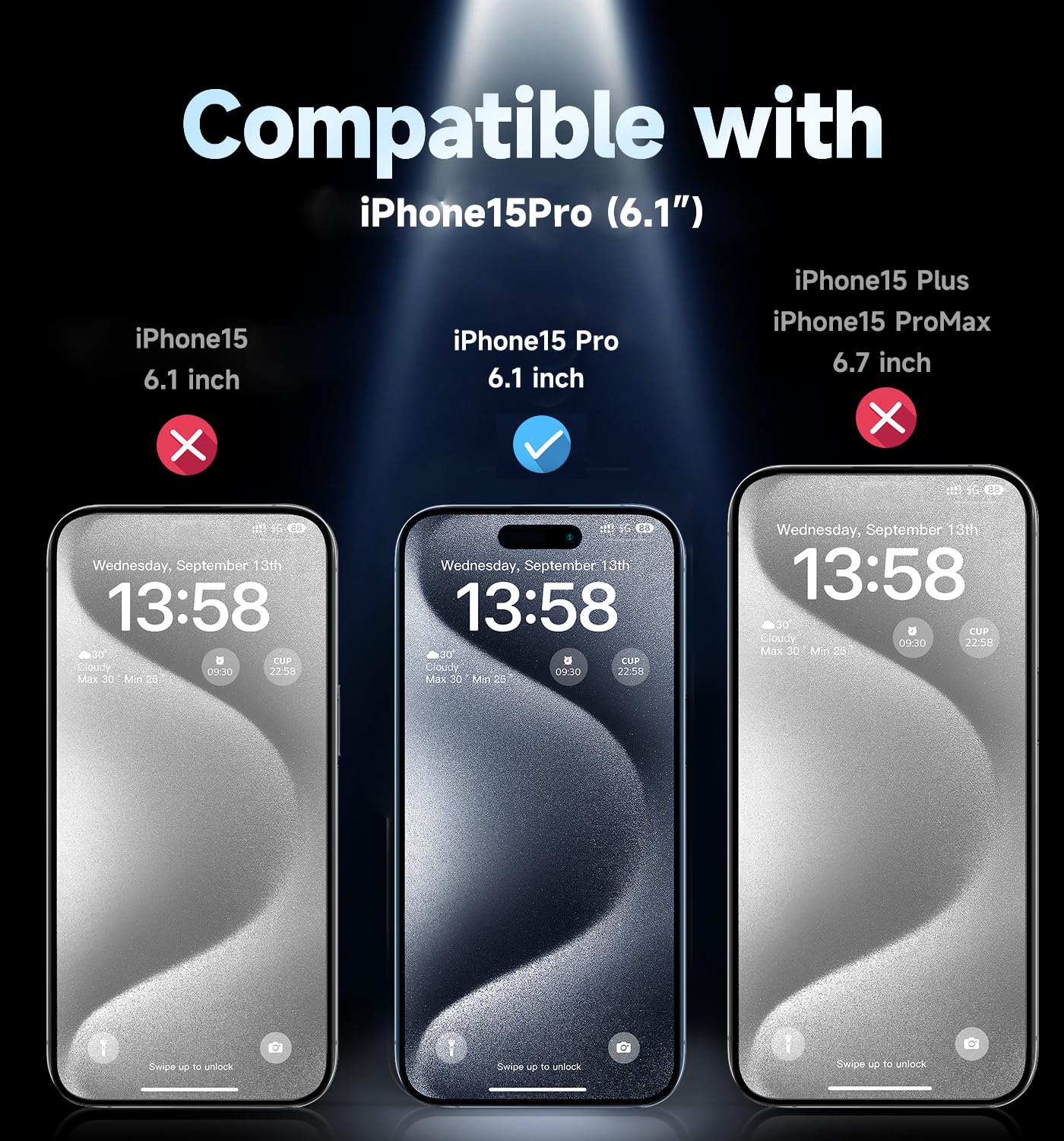 Magic John 2 Pack For Iphone 15 Pro (6.1 Inch) Tempered Glass Screen Protector, Auto Dust Elimination Installation, Bubble Free,