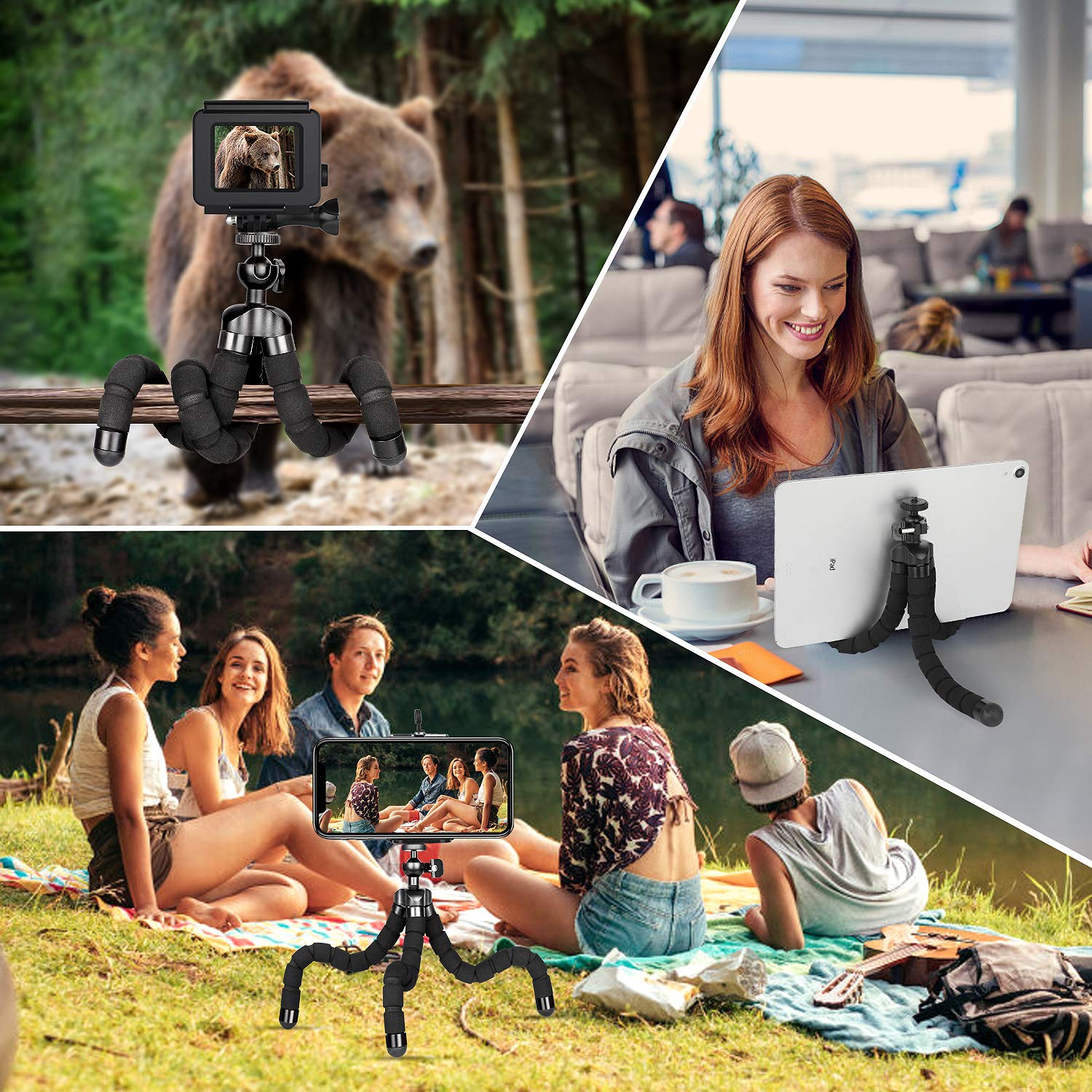 Phone Tripod,Portable And Flexible Adjustable Cell Phone Stand Holder With Remote And Universal Clip For Iphone Android Phone Co