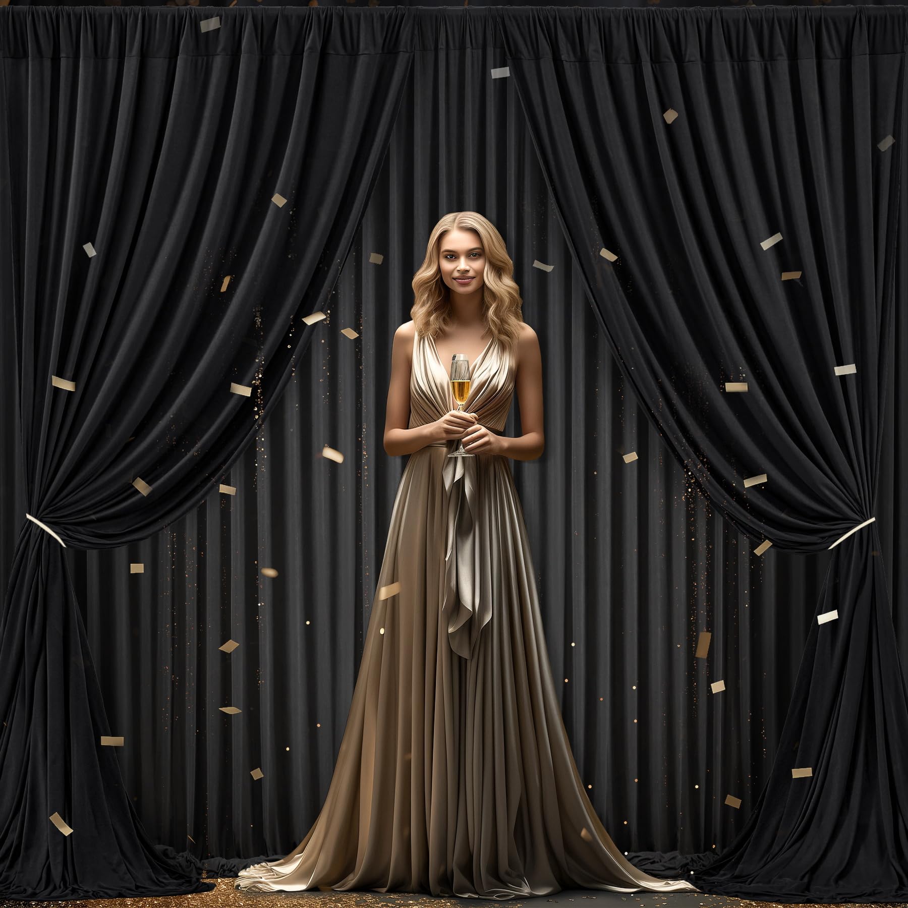 Black Backdrop Curtains For Wedding Parties, 6 Packs Black Backdrop Drapes Wrinkle Free Polyester Wedding Backdrop For Baby Show