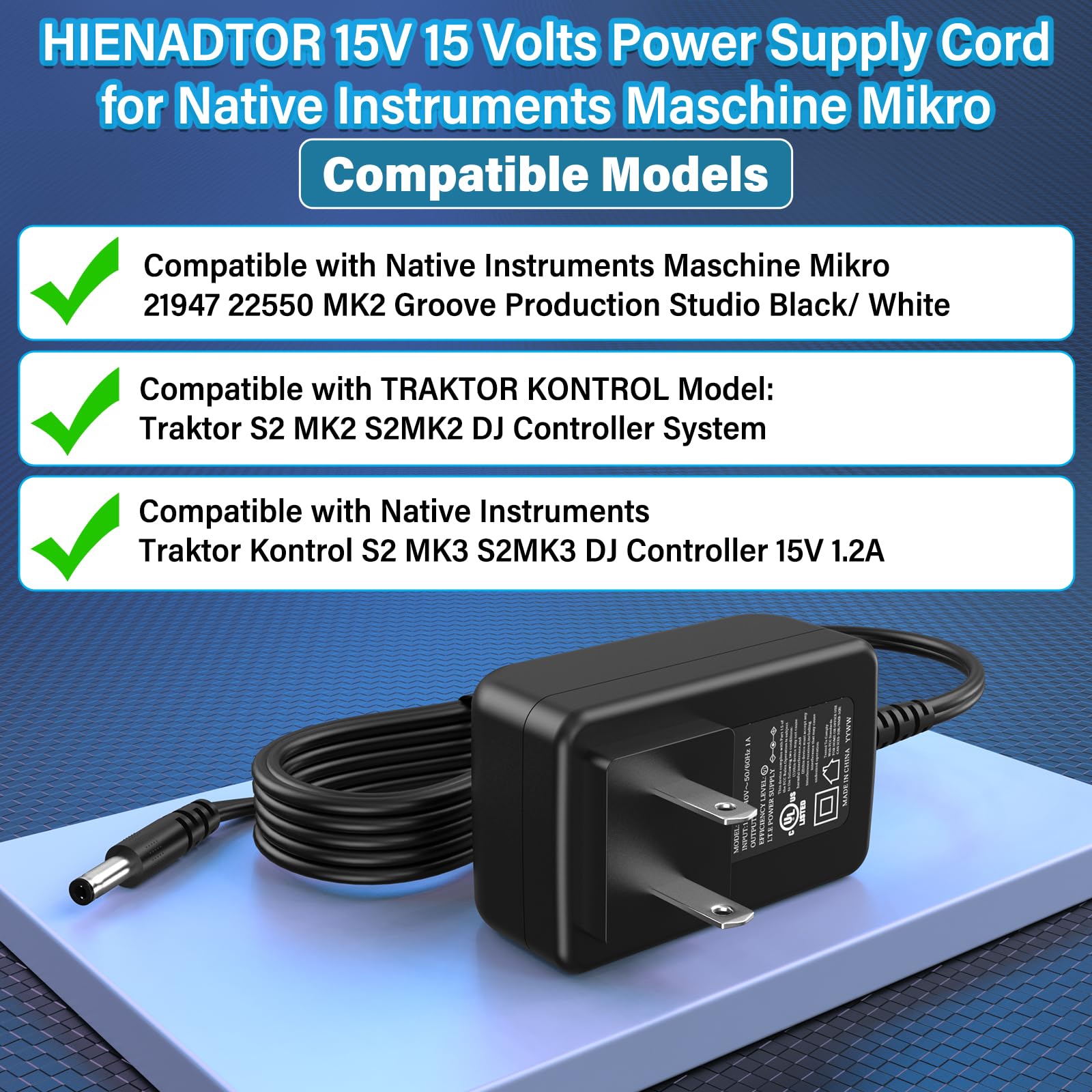 Hienadtor 15V Charger Power Cord Ac Dc Adapter Compatible With Native Instruments Maschine Mikro 21947 22550 Mk2 Studio Ni Trakt