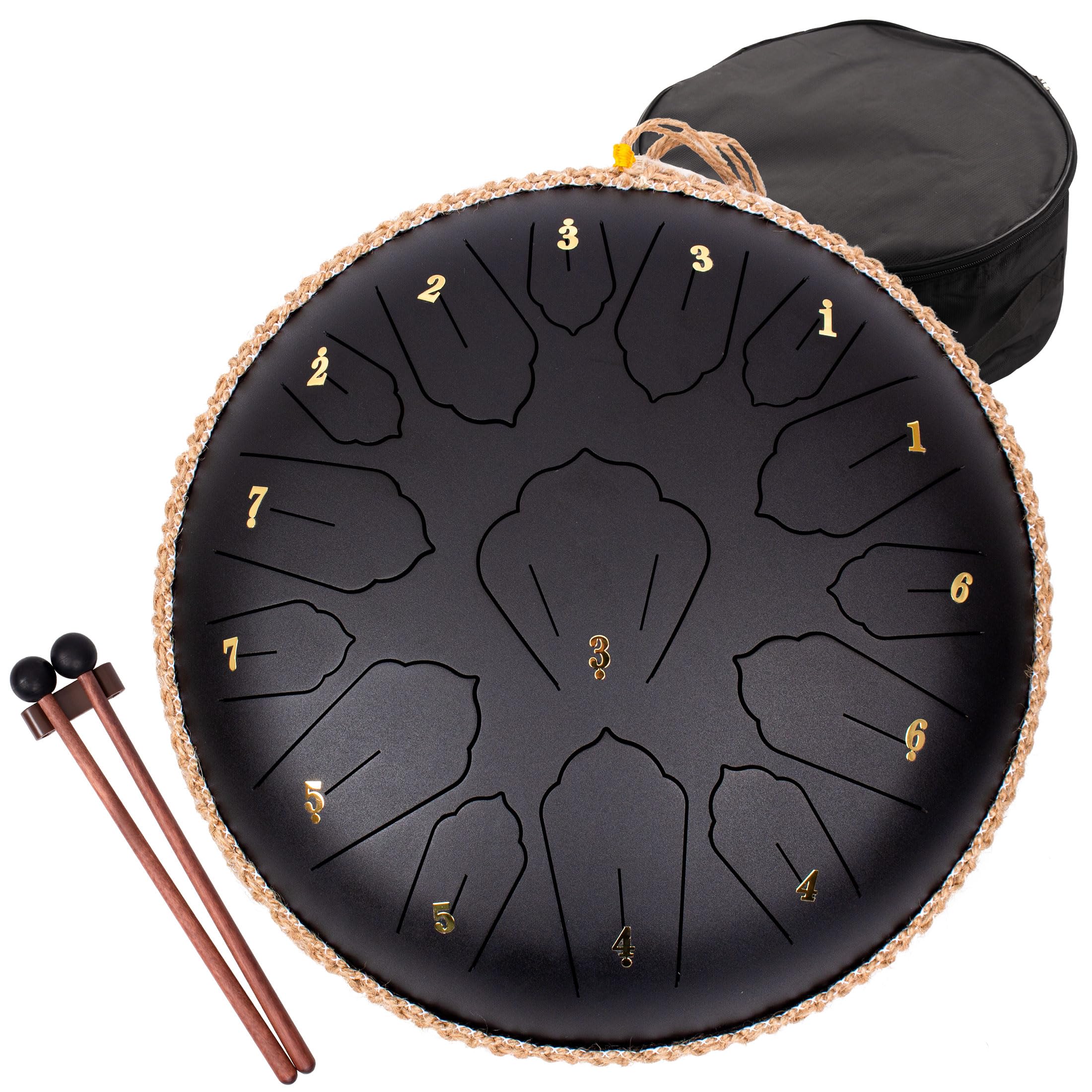 Lomuty Steel Tongue Drum,15 Notes 12 Inch C Key Handpan Percussion Instrument,For Meditation, Decompression, Music And Gift (Bla