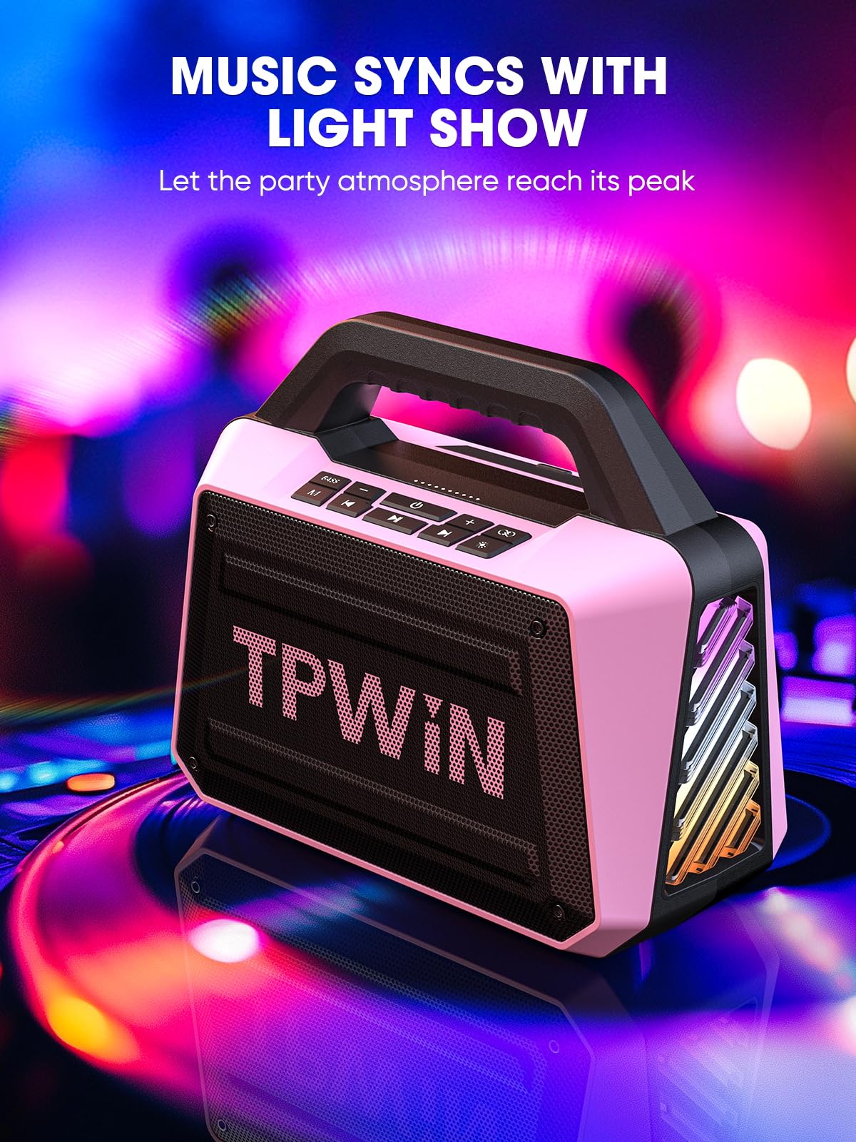 Tpwin Wireless Bluetooth Speakers - Portable Speaker 80W Peak, 20H Playtime, Light Shows, Loud Speaker With Strong Bass, Bt 5.3,