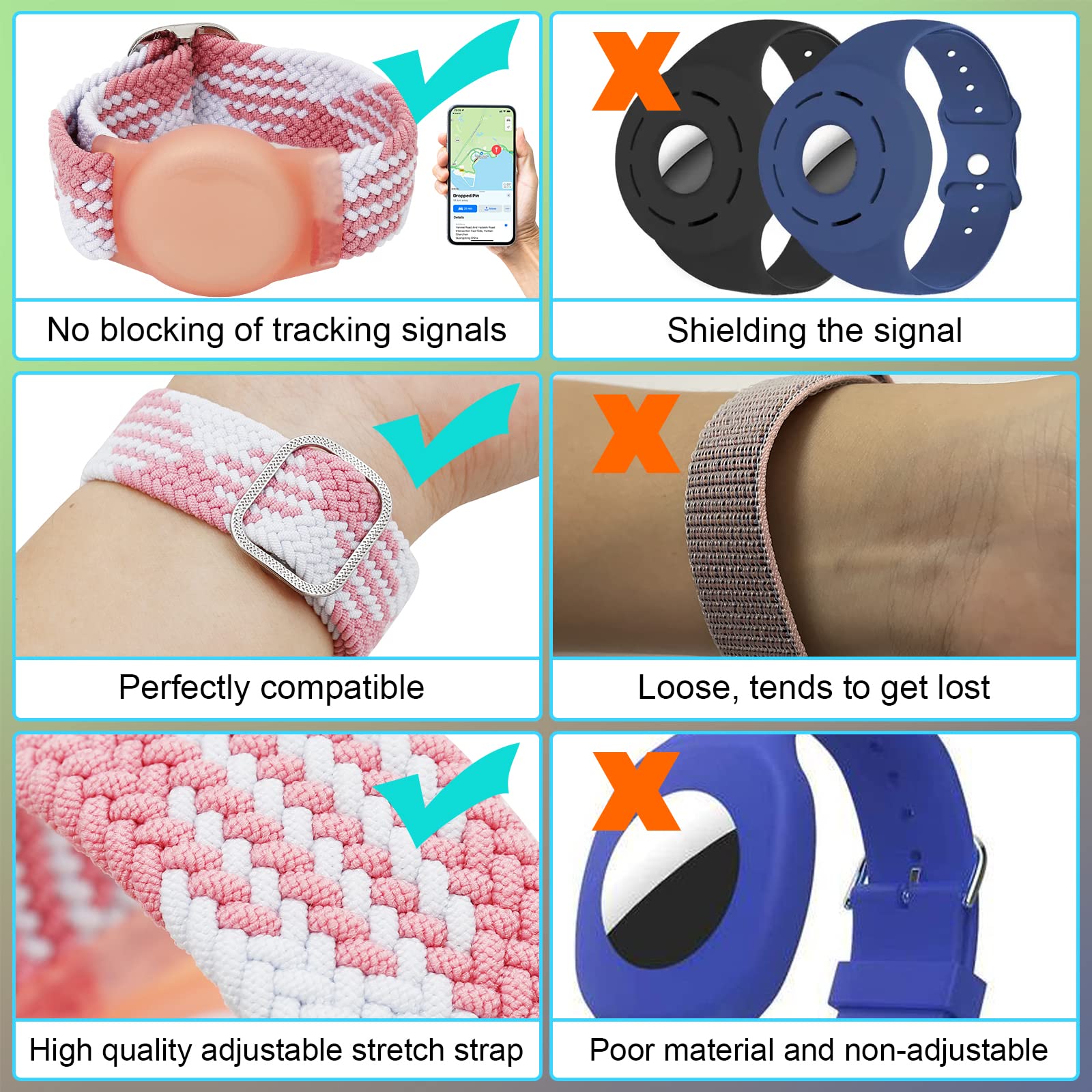 Yizhet Wristband Compatible With Airtag, Pink Adjustable Airtag Bracelet Nylon Airtag Holder Soft Airtag Watch Strap For Kids, T