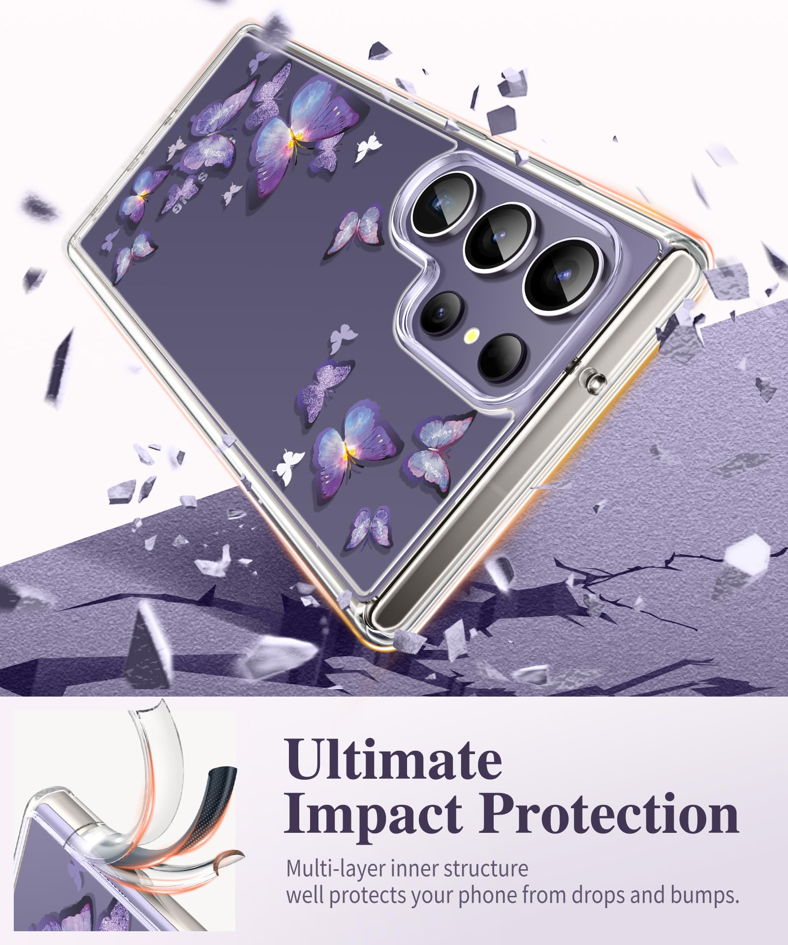 Gviewin For Samsung Galaxy S24 Ultra Case With Screen Protector+Camera Protector,Mil Grade Drop Protection Floral Clear Slim Sho