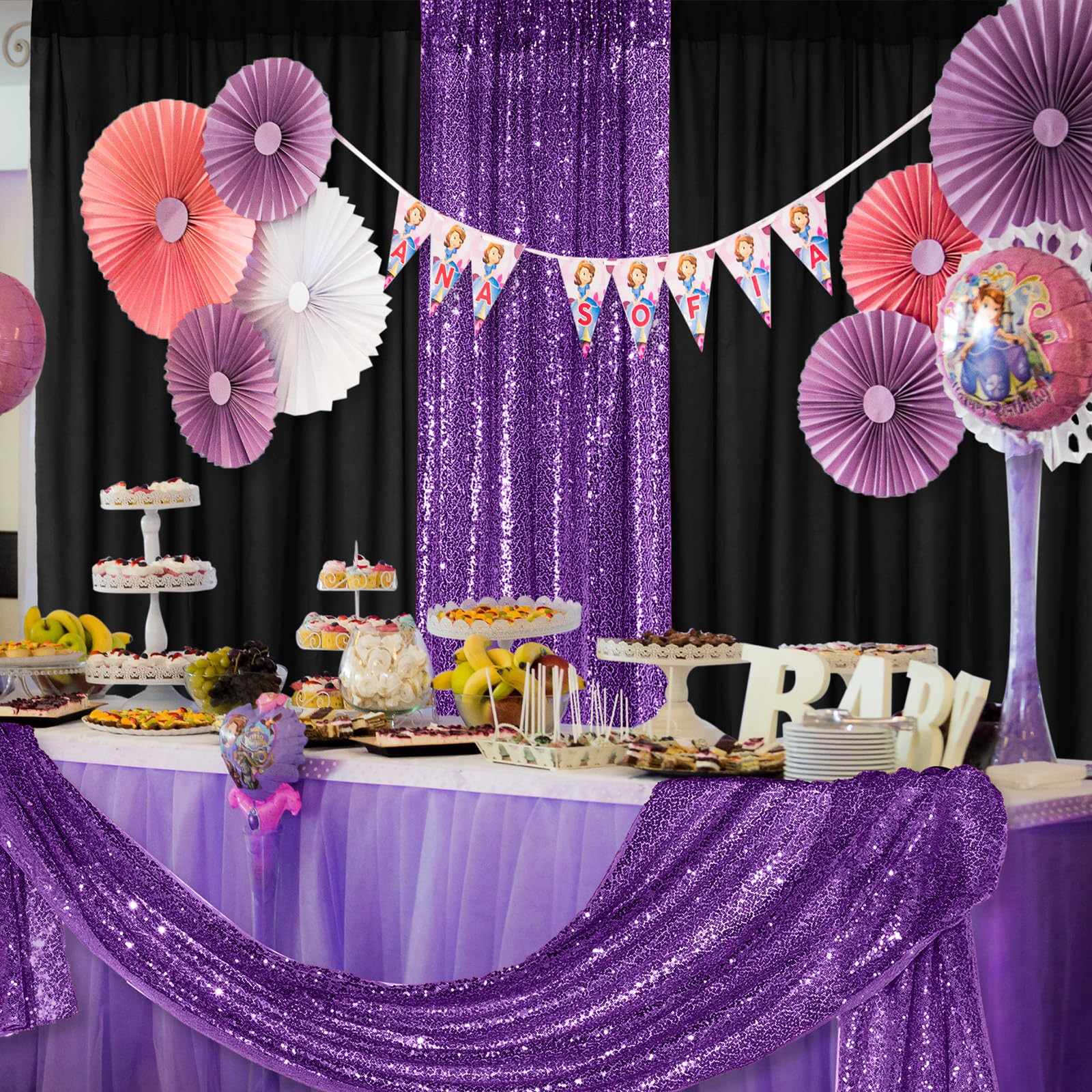 Vitalcozy 4 Panels Photo Backdrop Curtains, 2 Pcs 4 X 10 Ft Sequin Glitter Backdrop Curtains And 2 Pcs 7 X 10 Ft Chiffon Backdro