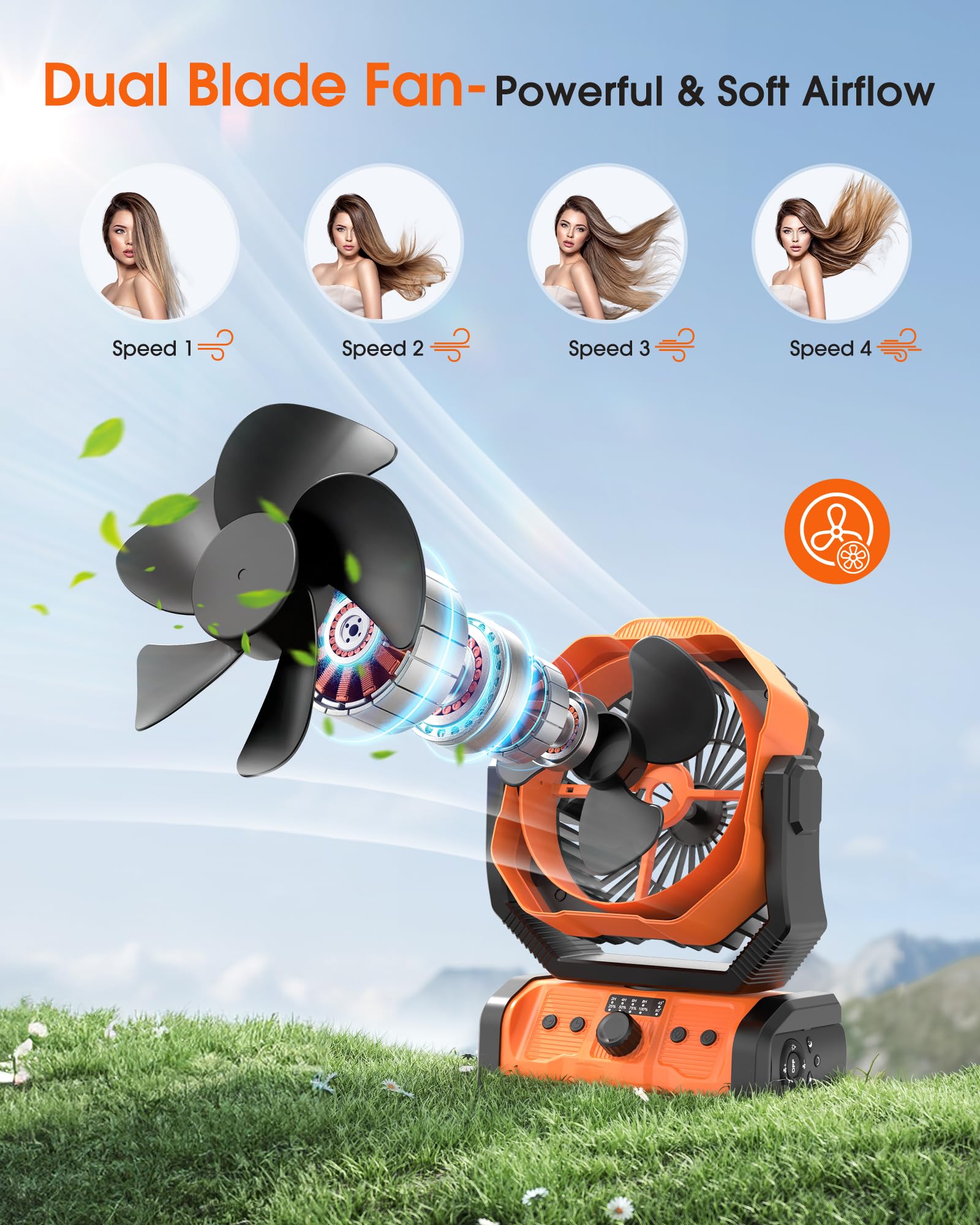 Peouix Portable Rechargeable Camping Fan   20000Mah Cordless Battery Powered Tent Fans With Led Lantern, Remote Auto Oscillating