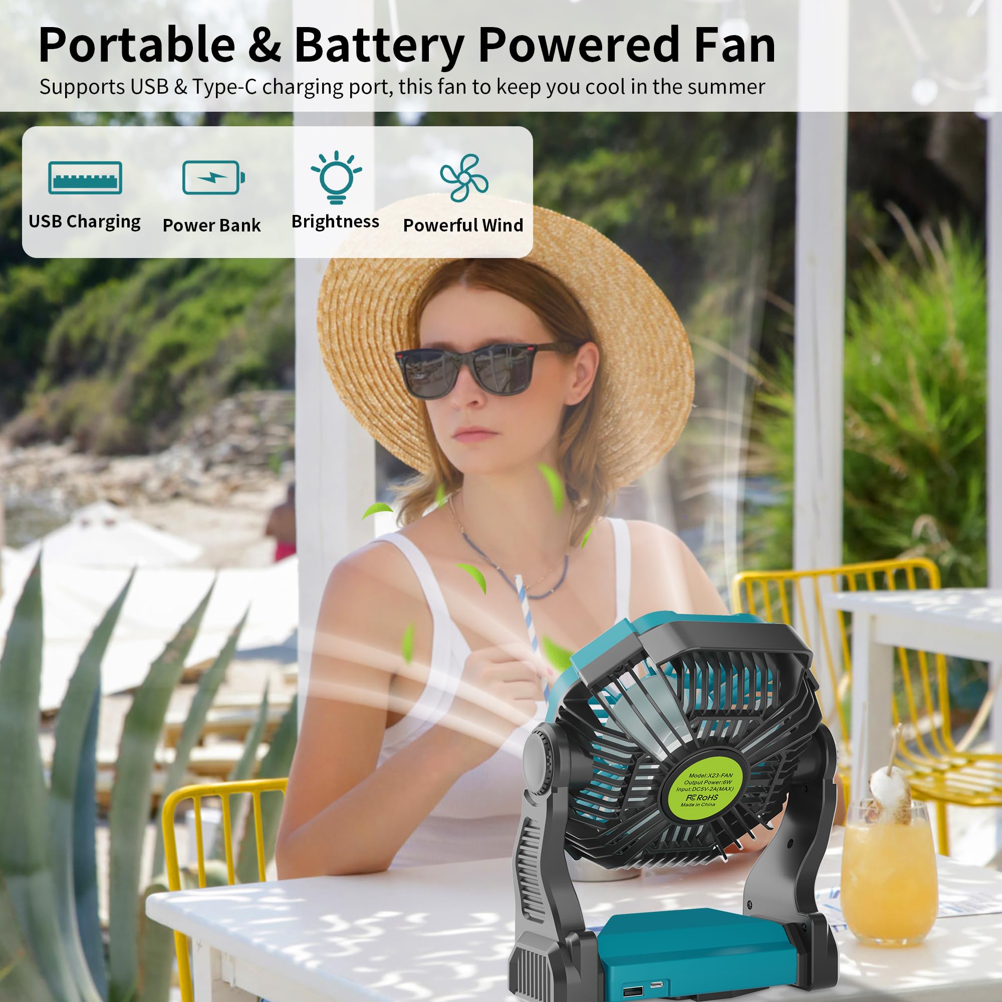 Tdlol Battery Powered Fan,270? Rotating Battery Operated Camping Fan Rechargeable, Usb Desk Personal Table Cordless With Hook, O