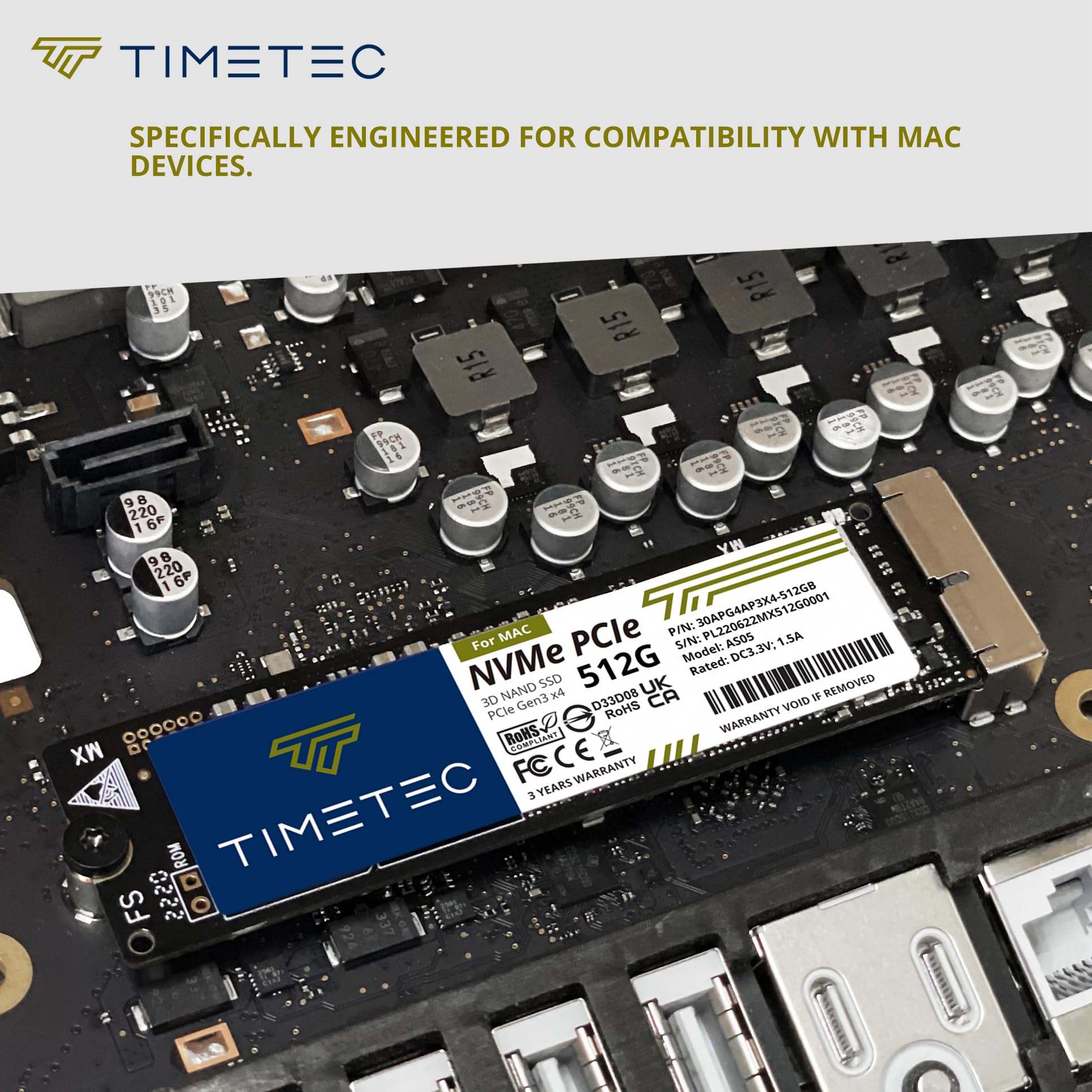 Timetec 512Gb Mac Ssd Nvme Pcie Gen3X4 3D Nand Tlc Read Up To 2,000Mb/S Compatible With Apple Macbook Air (2013 2015, 2017), Mac
