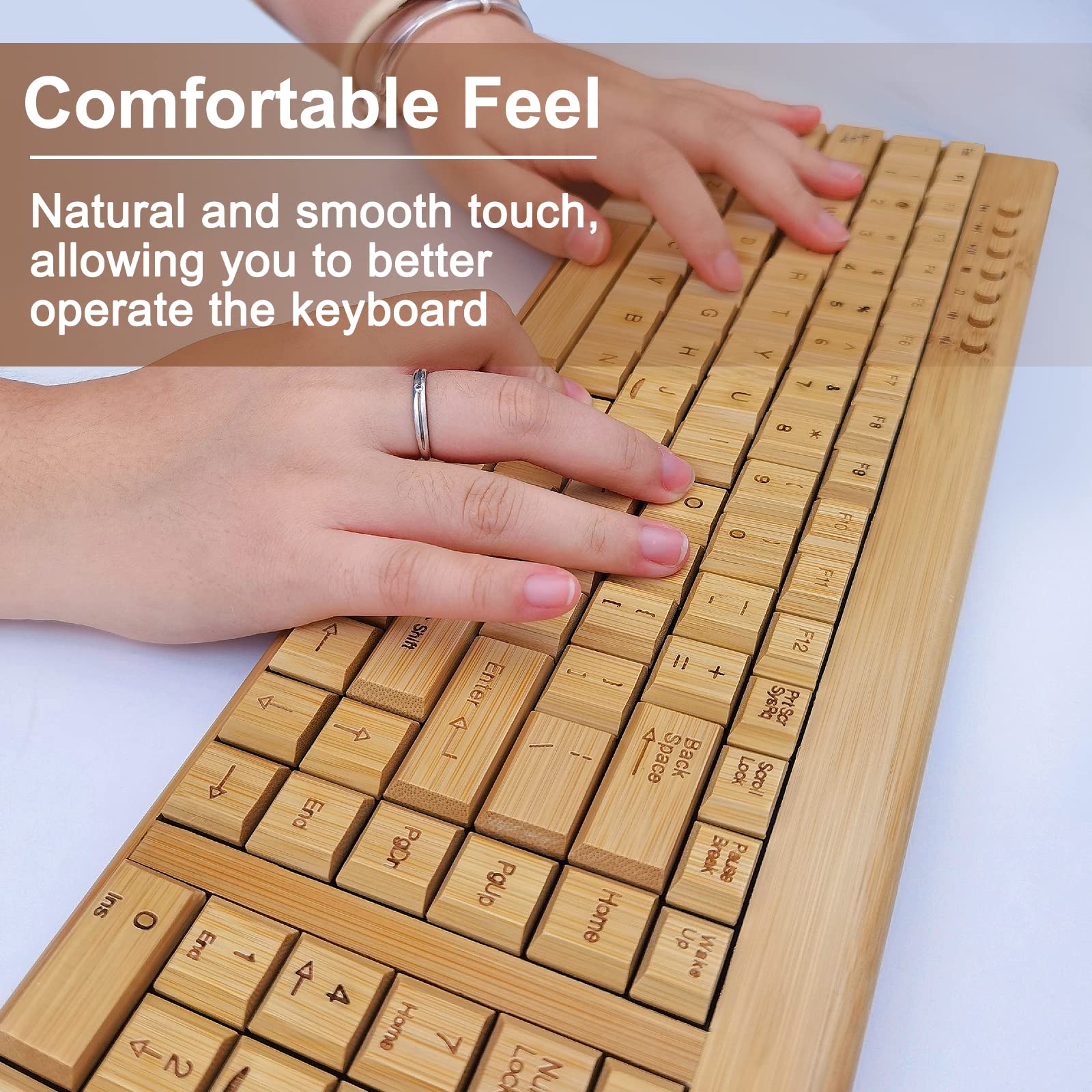 Smart Tech Handcrafted Natural Bamboo Wooden Pc Wireless 2.4Ghz Keyboard And Mouse Combo
