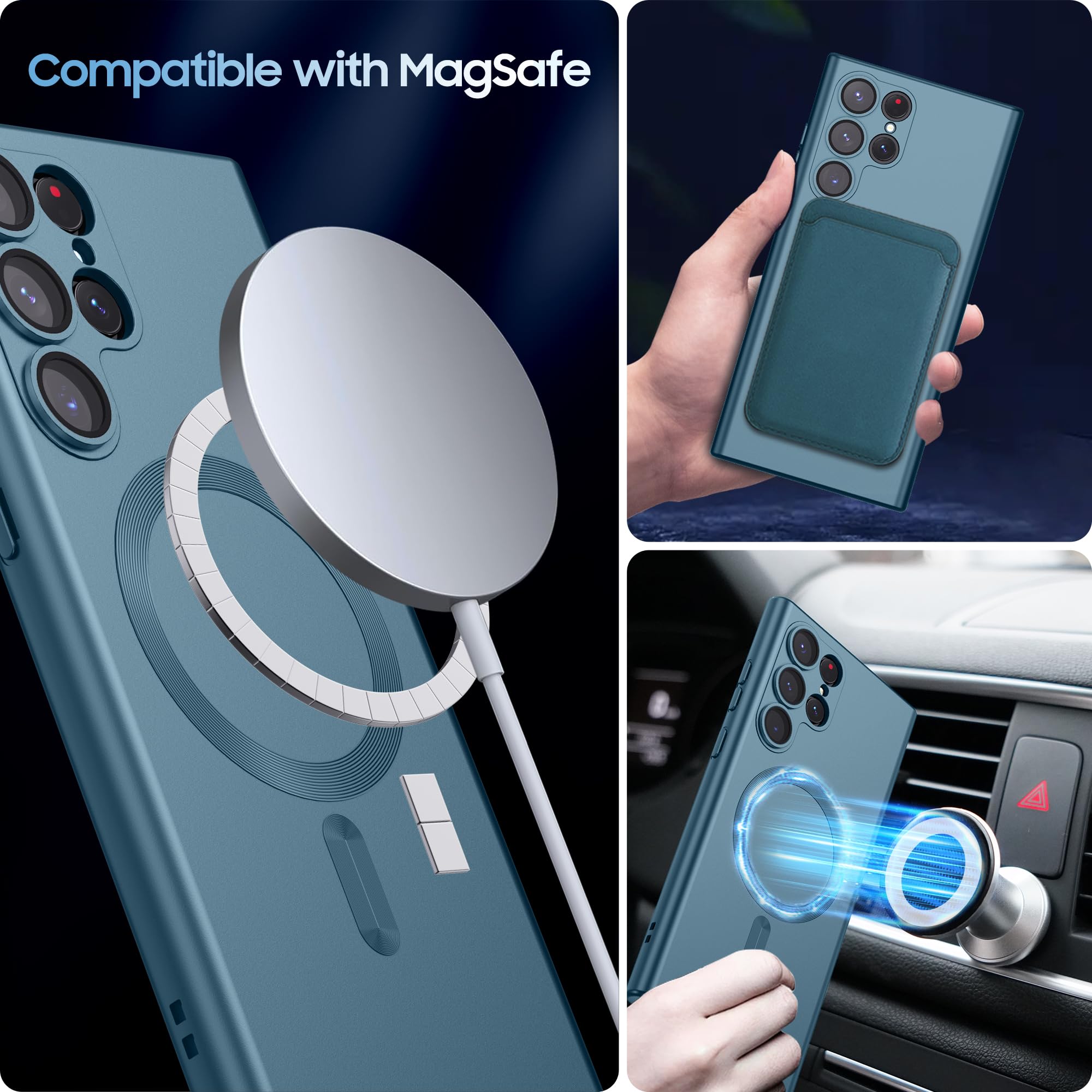 Makavo Matte For Samsung Galaxy S22 Ultra Case, Compatible With Magsafe, Slim Thin Magnetic Cover With Built In Camera Lens Prot