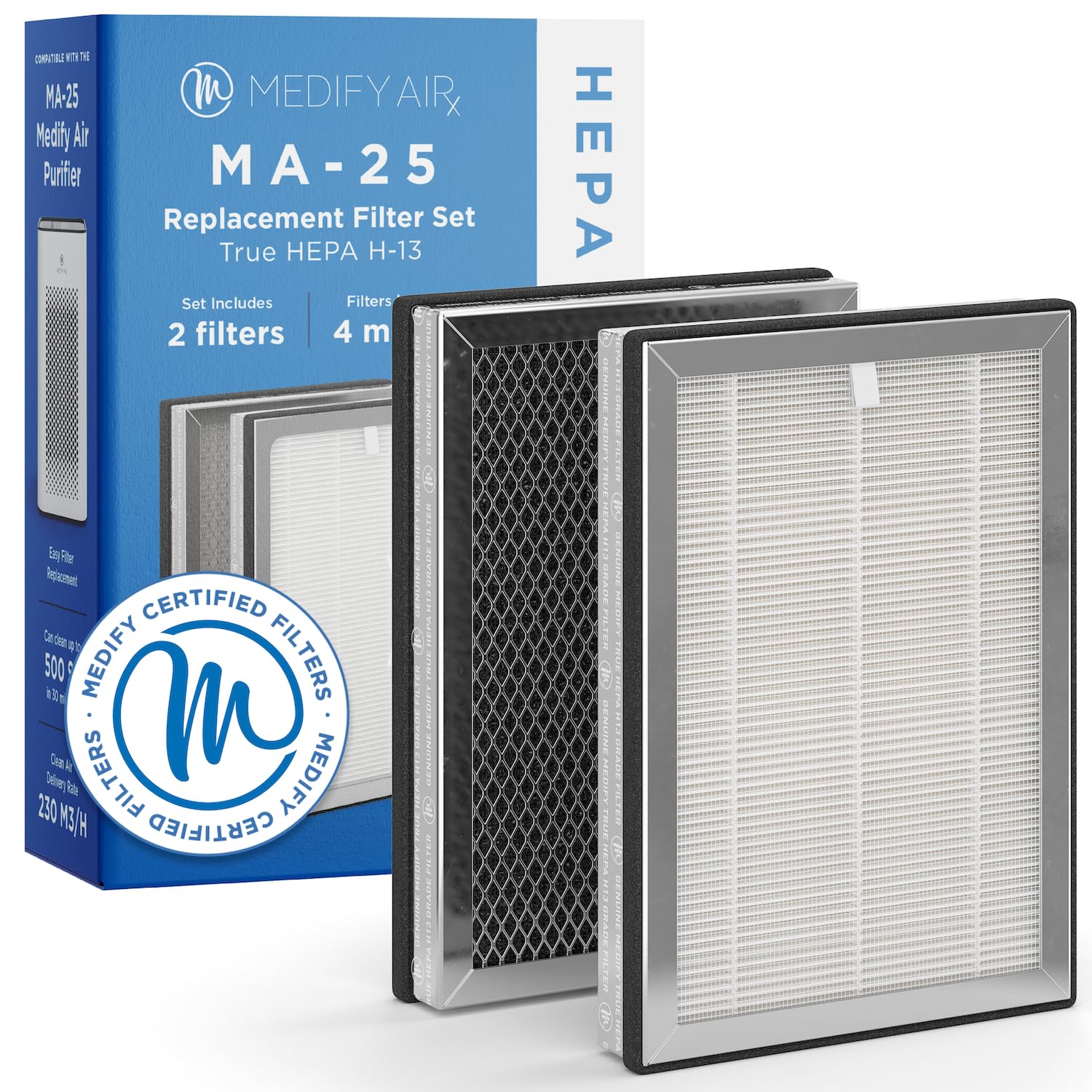 Medify Ma 25 Genuine Replacement Filter  For Allergens, Wildfire Smoke, Dust, Odors, Pollen, Pet Dander  3 In 1 With Pre Filter,