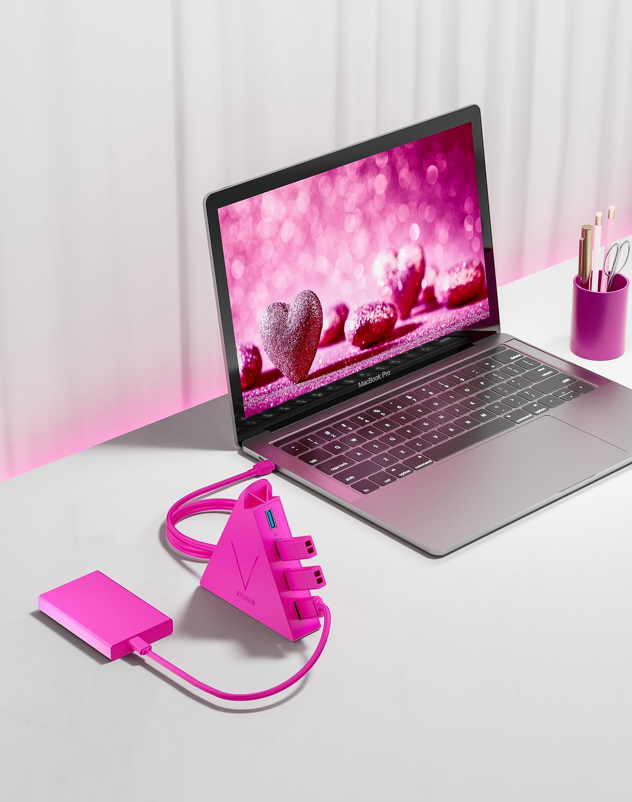 Usb Hub 3.0, Joyreken 4 Port Usb Splitter For Laptop, Ps4 Keyboard And Mouse Adapter Compatible With Xbox, Pc, Macbook, Surface Pro, Flash Drive, Hdd, Console, Printer, Camera,Keyborad,Mouse, Hot Pink