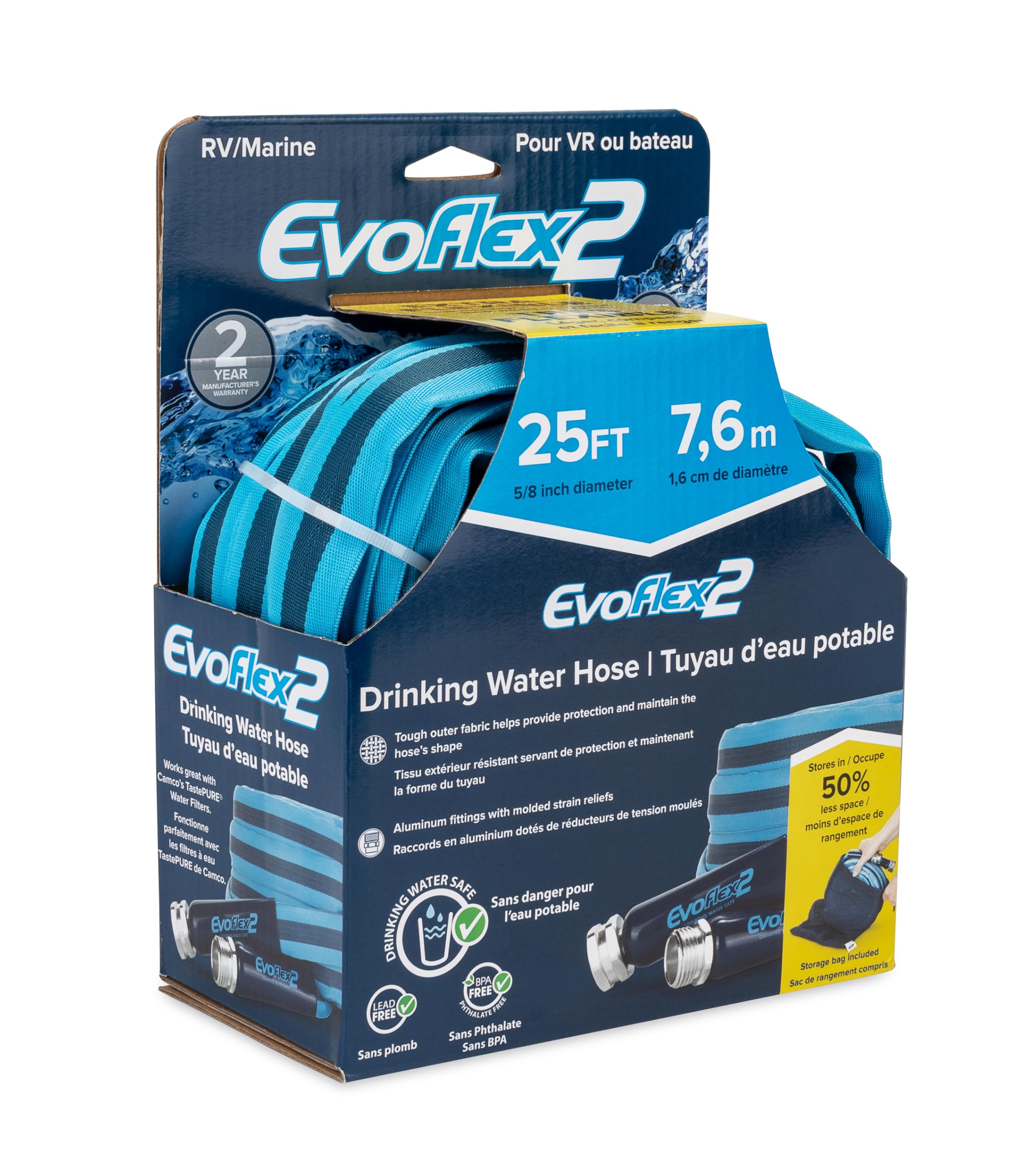 Camco Evoflex2 25-Ft Drinking Water Hose - Rv Drinking Water Hose Reinforced With Fabric & Ultra Lightweight - Contains No Lead,,WBAUVB09Z6X4RVV