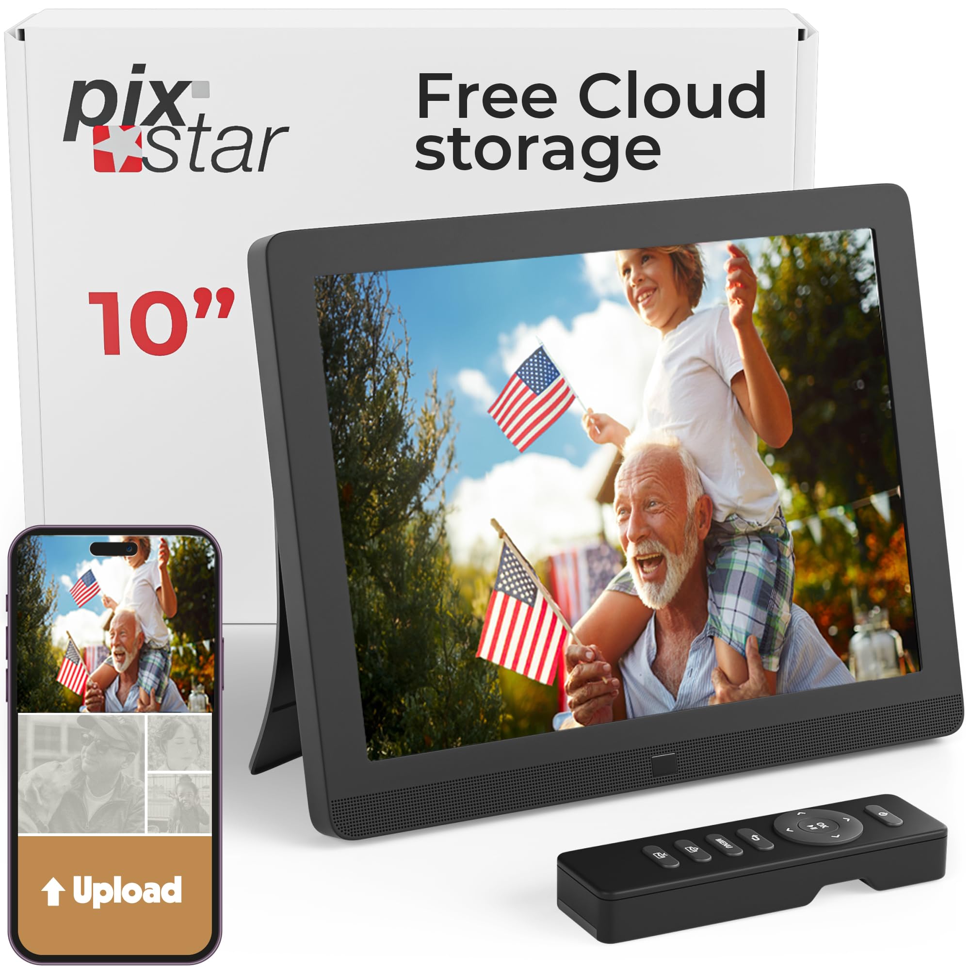 PixStar 10 inch Digital Frame WiFi | Free Unlimited Cloud Storage | Motion Sensor | Highly giftable for Grandparents | IPS Displ